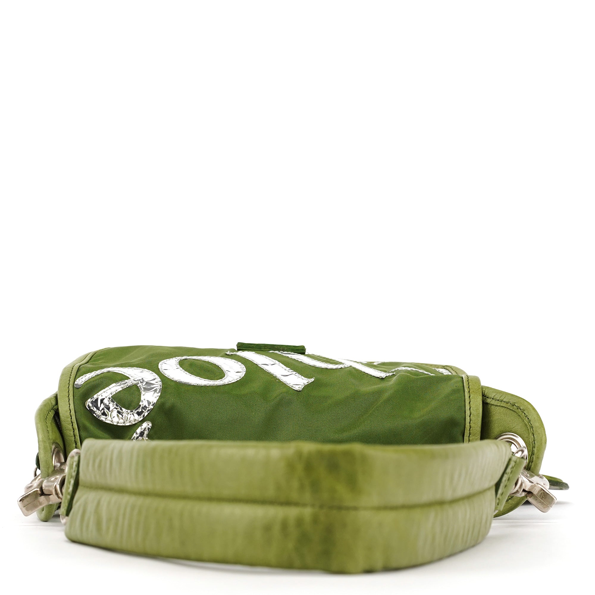 Green Nylon Logo Flap Shoulder Bag