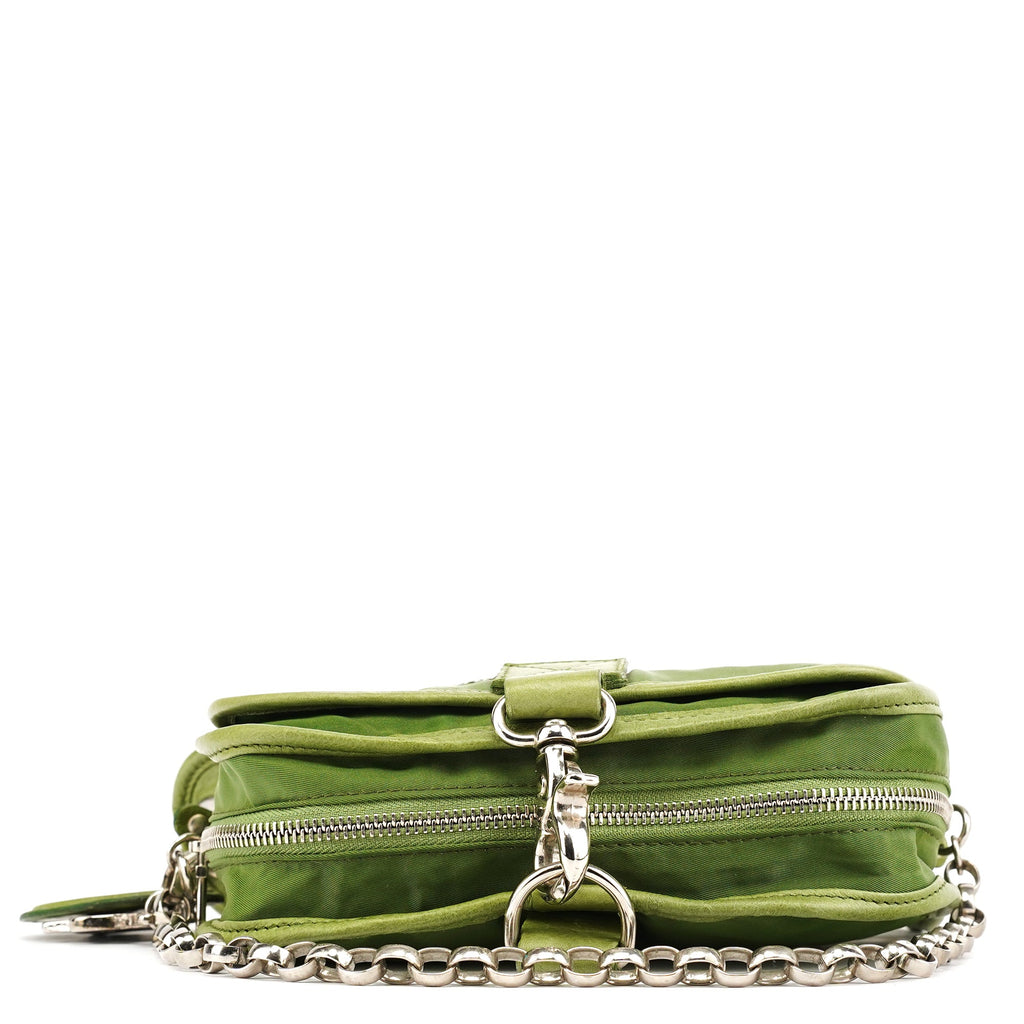 Green Nylon Logo Flap Shoulder Bag