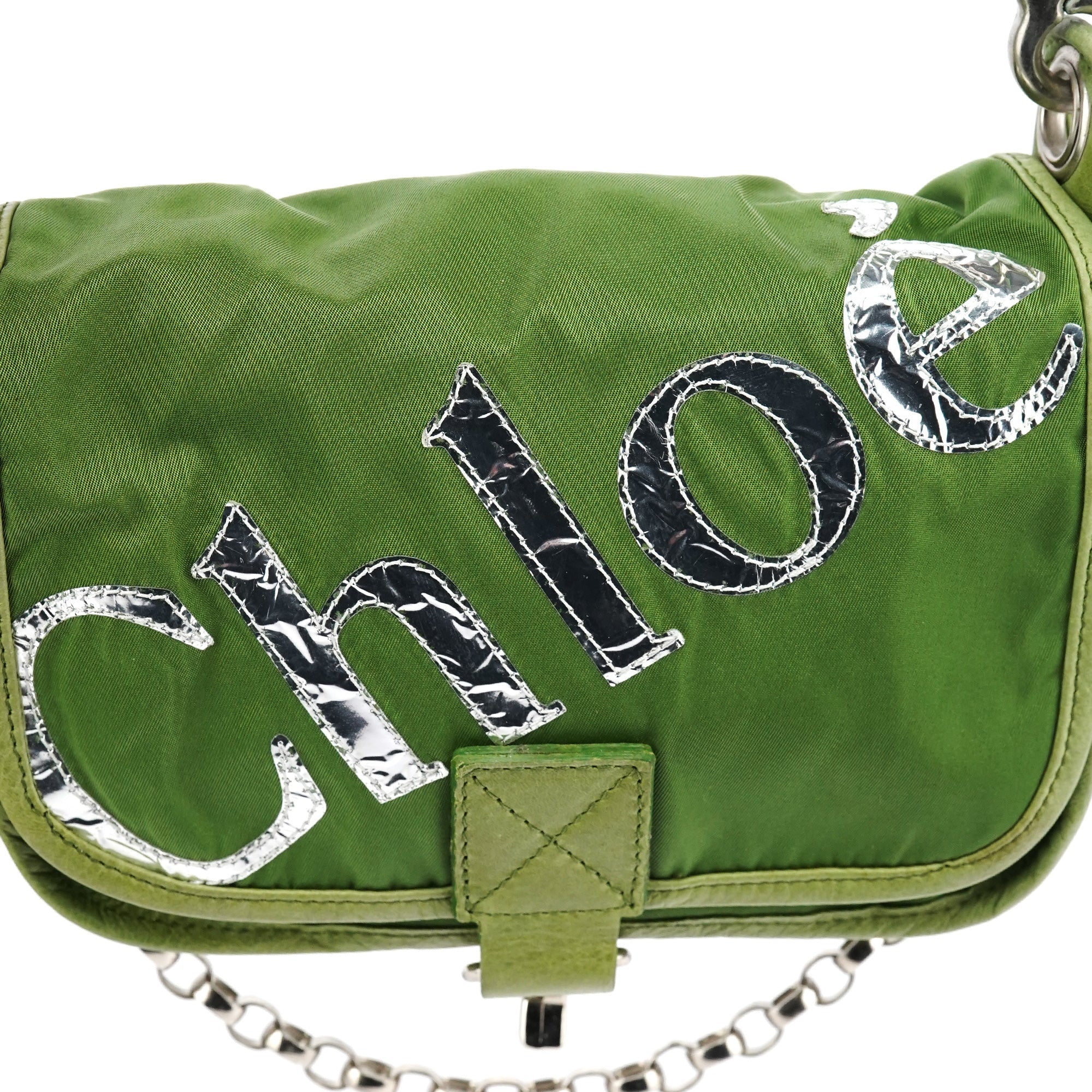Green Nylon Logo Flap Shoulder Bag