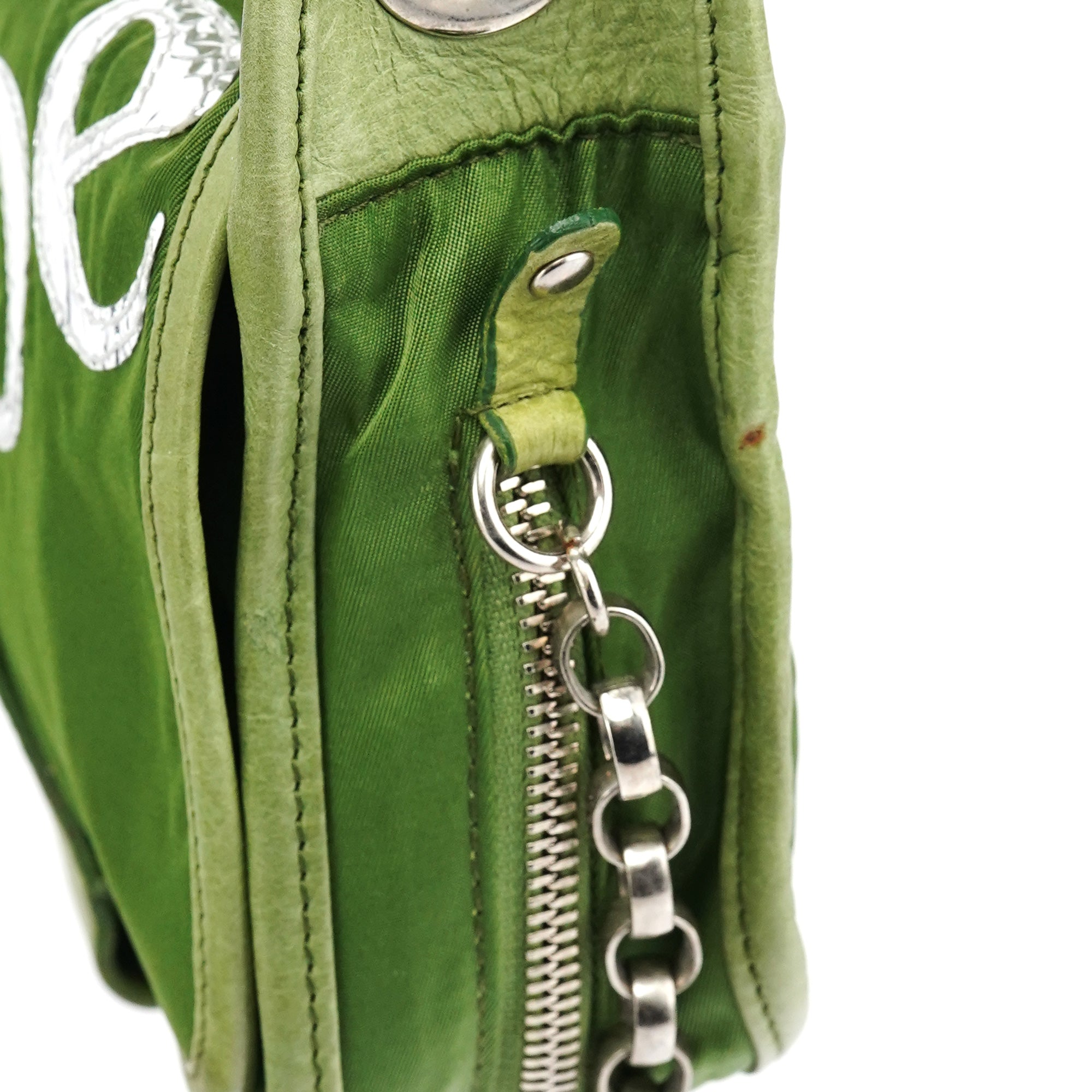 Green Nylon Logo Flap Shoulder Bag