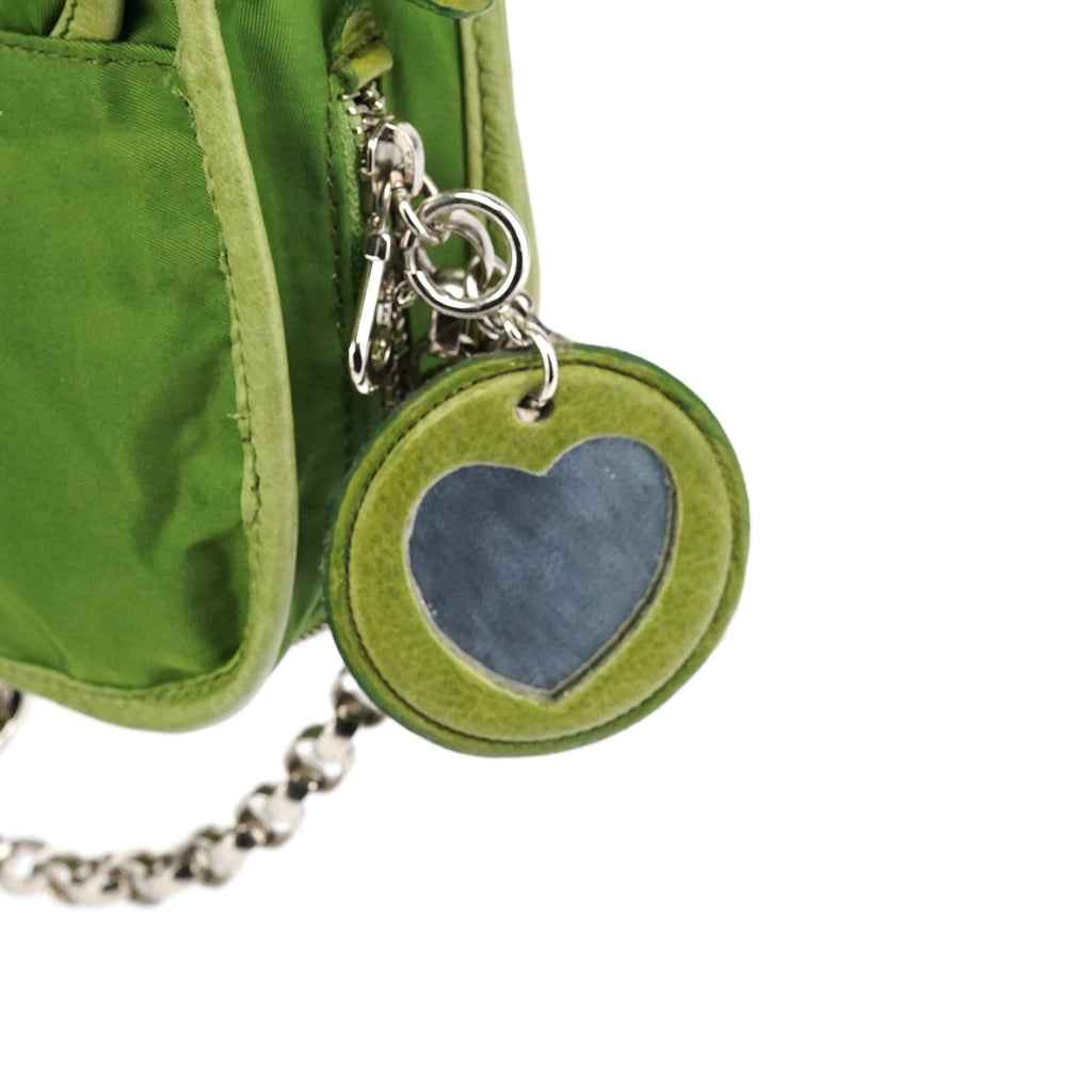 Green Nylon Logo Flap Shoulder Bag