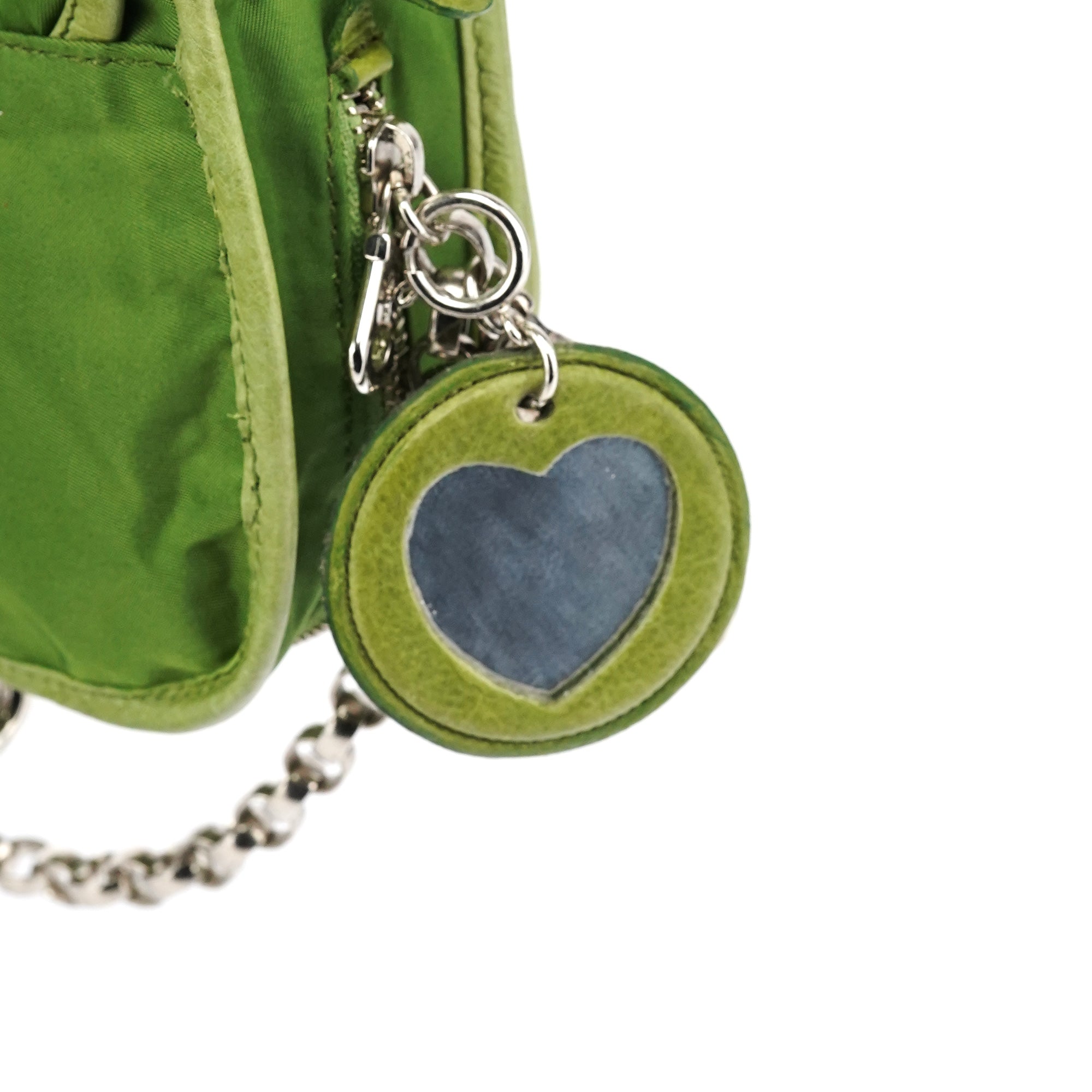 Green Nylon Logo Flap Shoulder Bag
