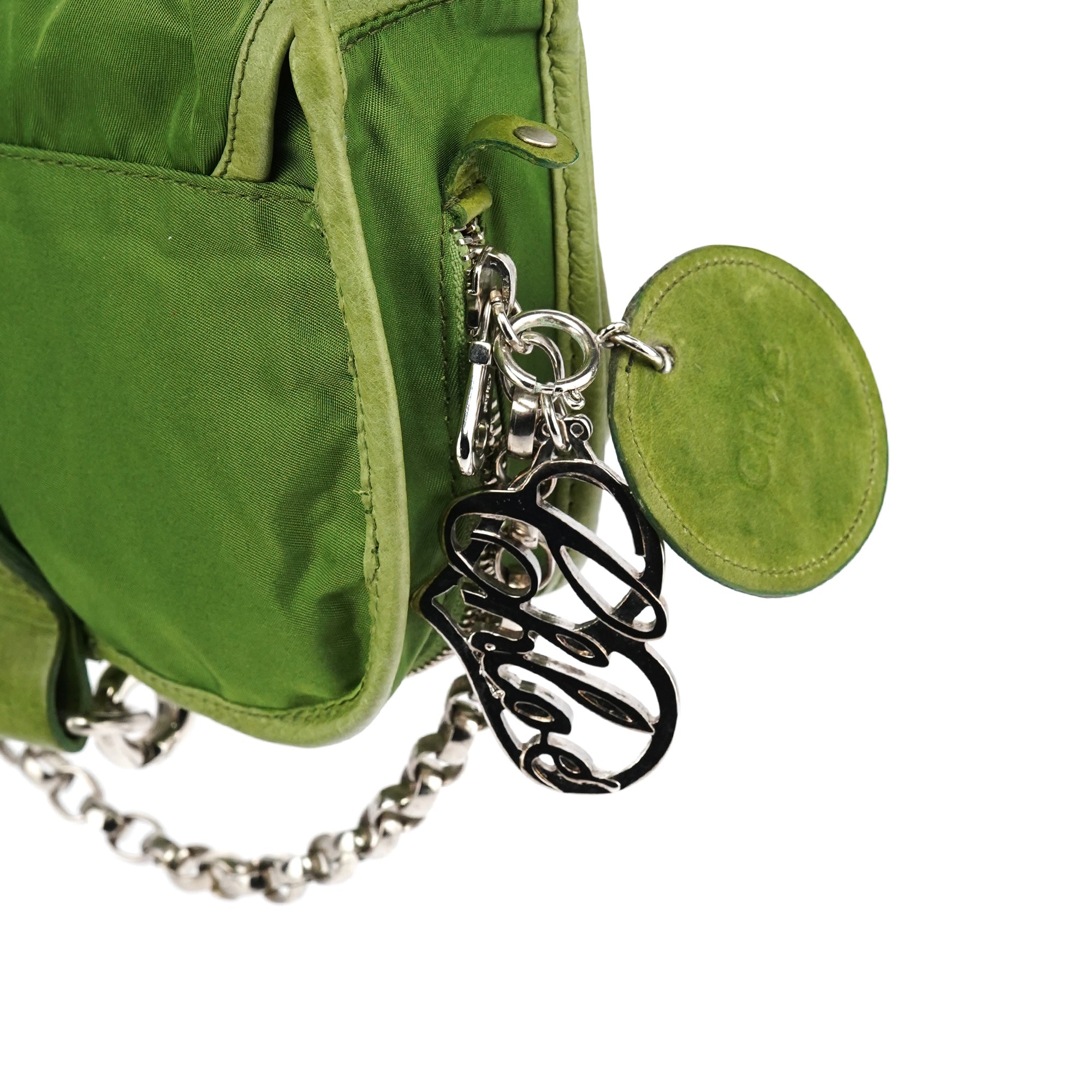 Green Nylon Logo Flap Shoulder Bag