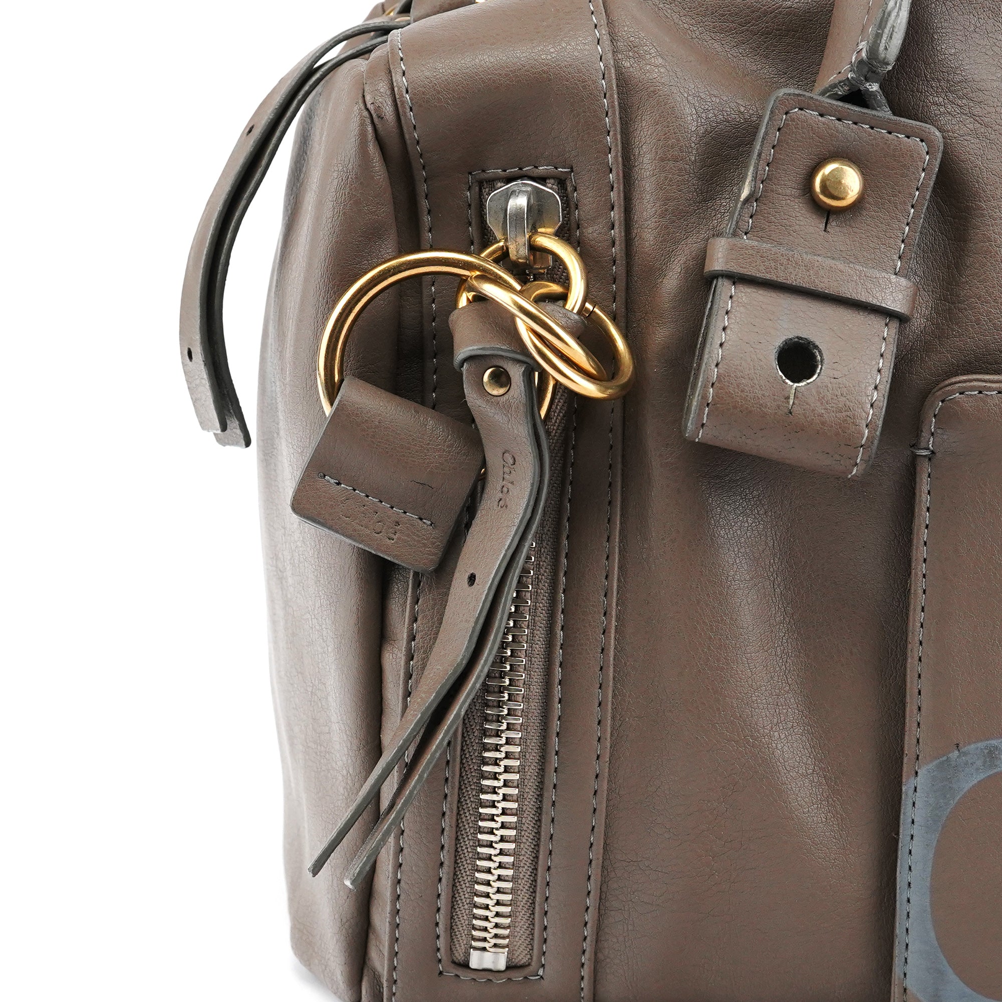 Greige Leather Eclipse Boston Bag