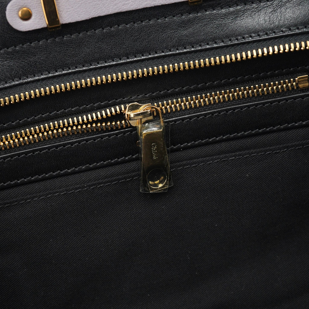 Grey Black Calfskin Leather Tote Bag