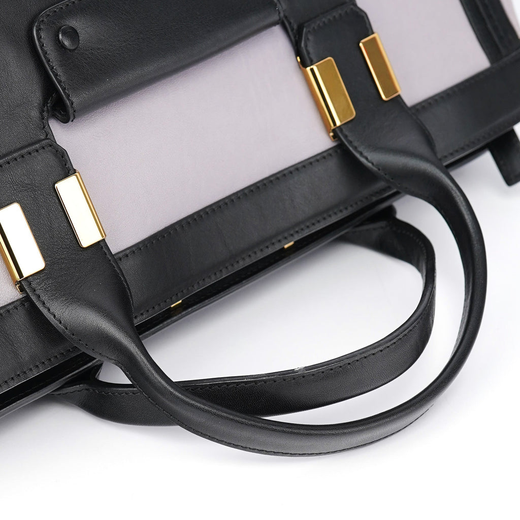 Grey Black Calfskin Leather Tote Bag