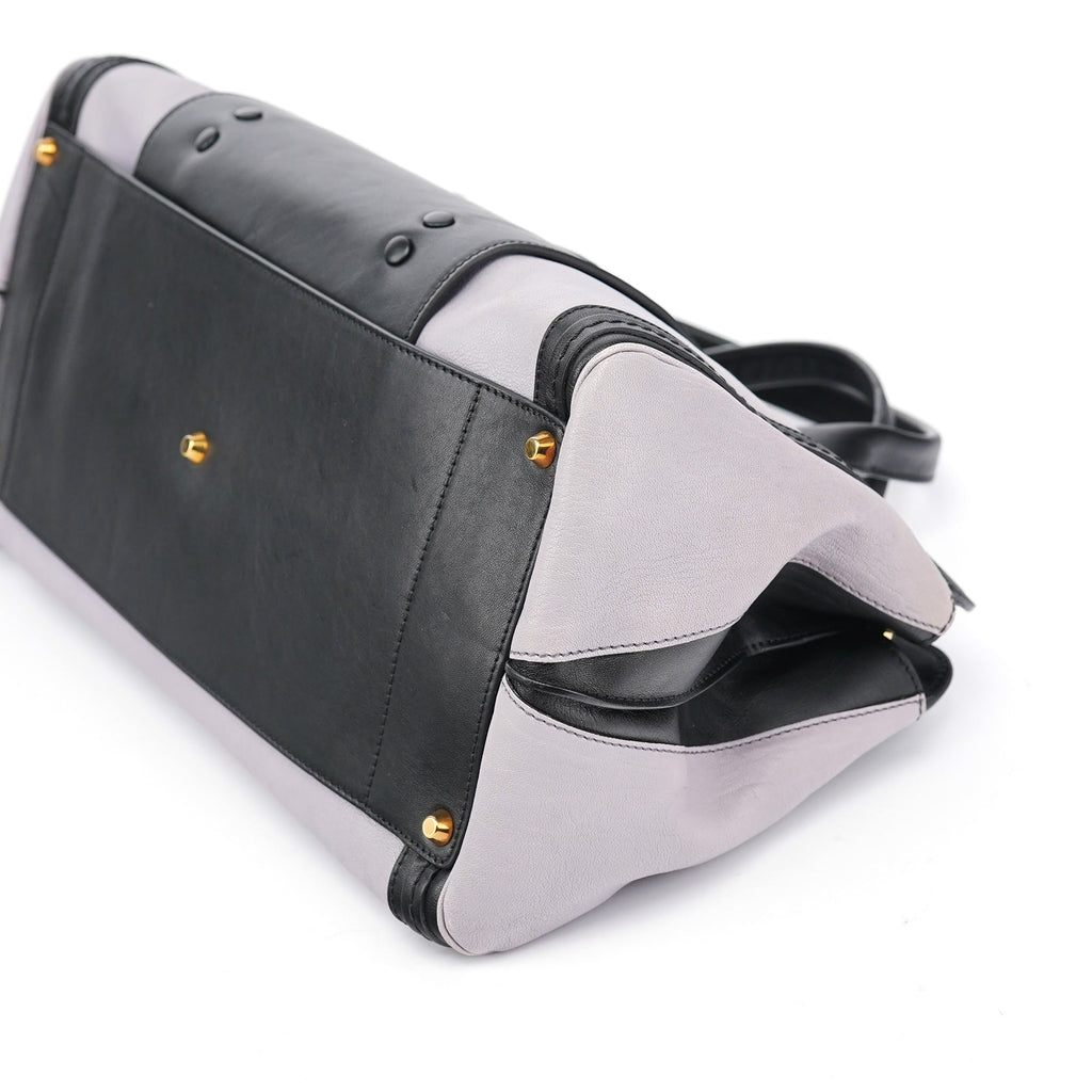 Grey Black Calfskin Leather Tote Bag