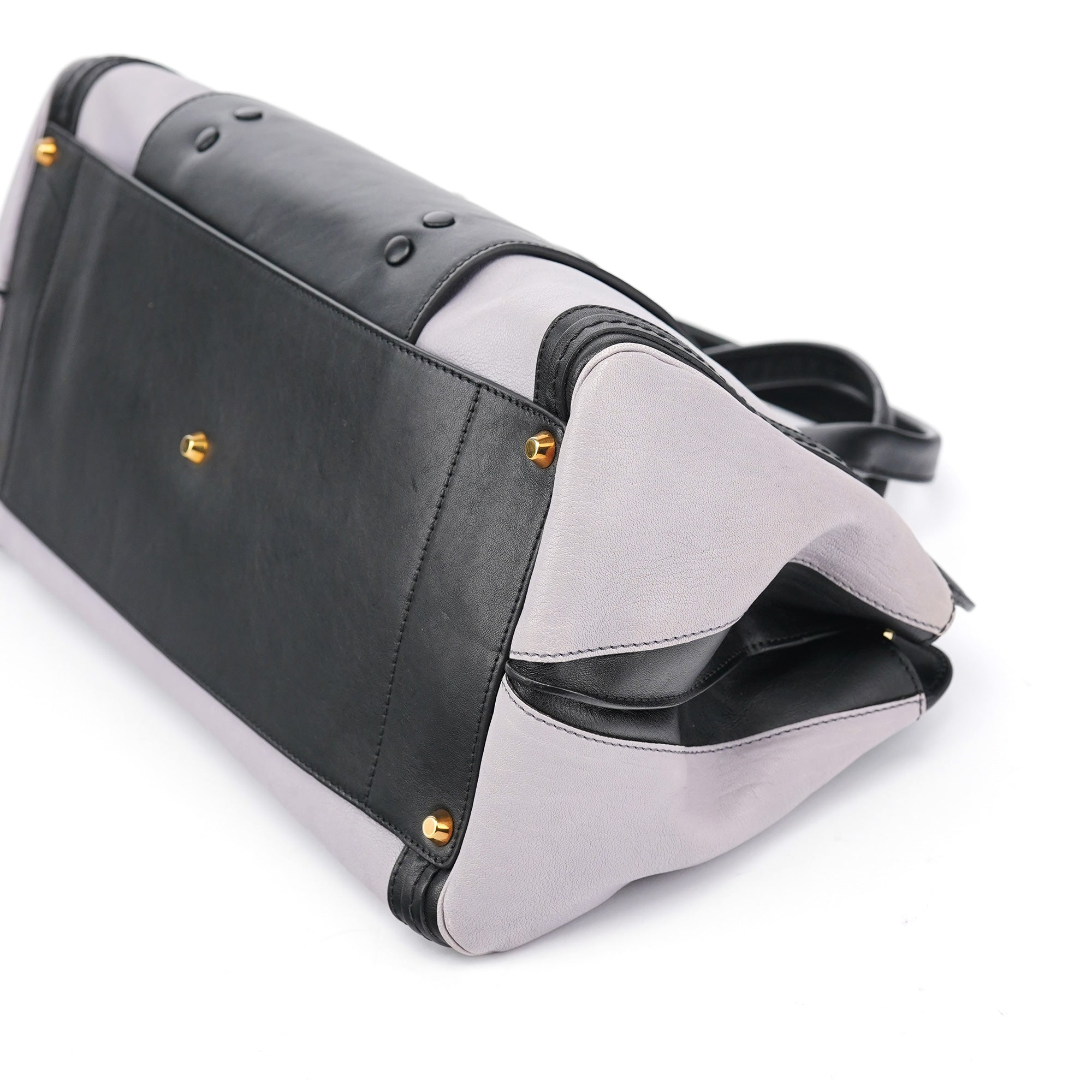 Grey Black Calfskin Leather Tote Bag