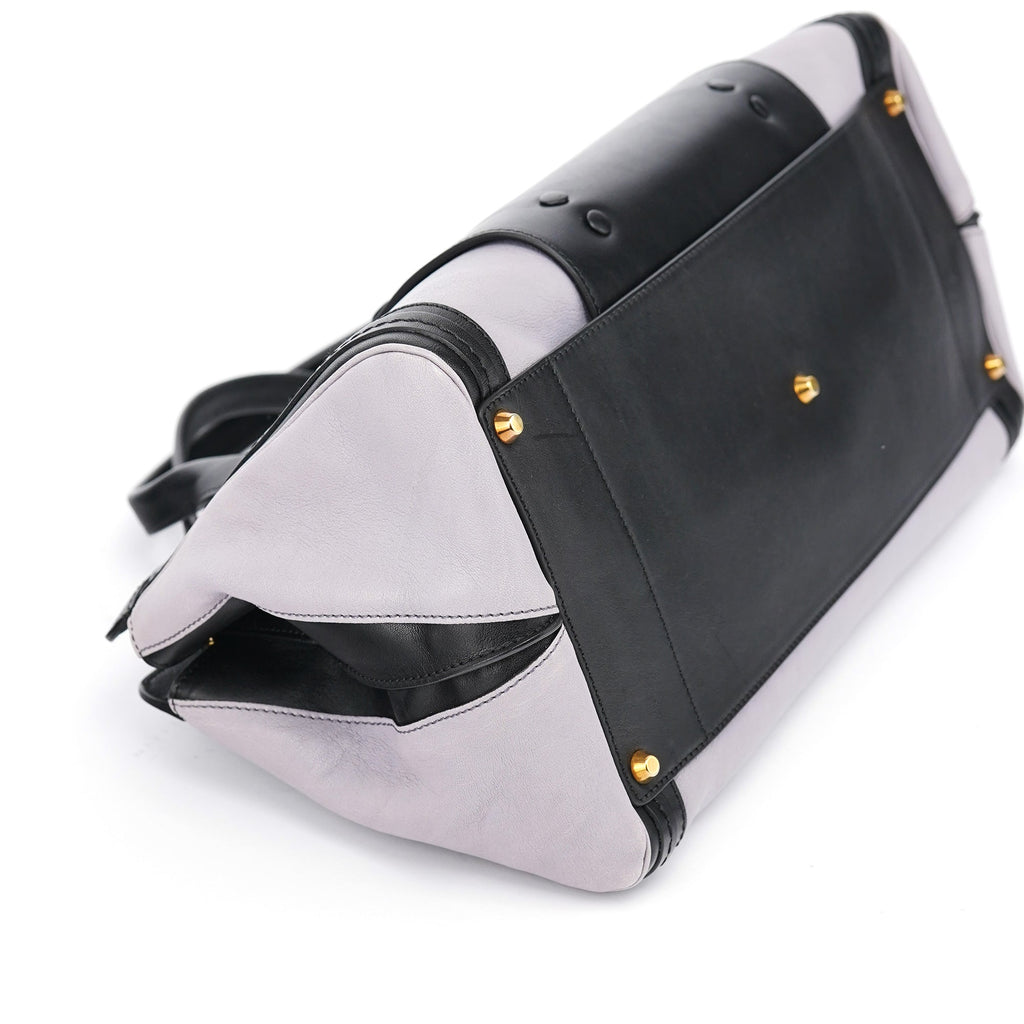 Grey Black Calfskin Leather Tote Bag