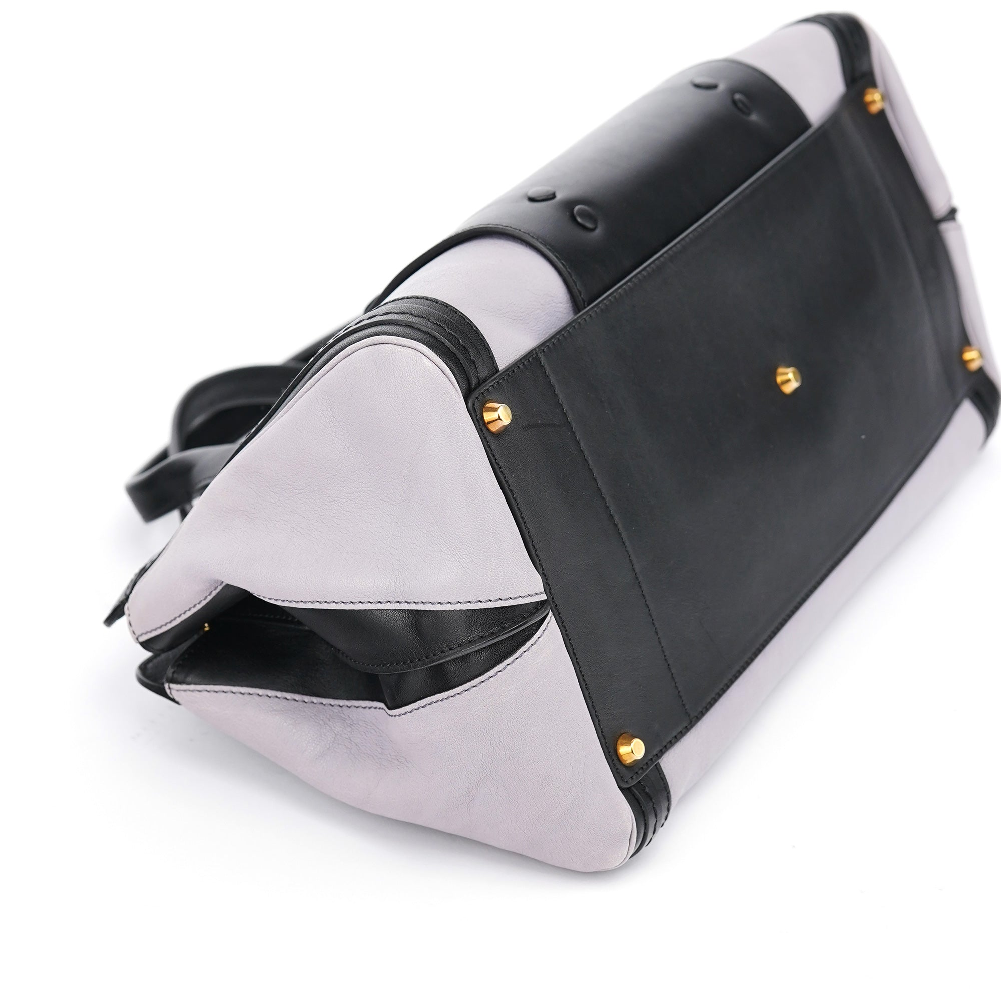 Grey Black Calfskin Leather Tote Bag