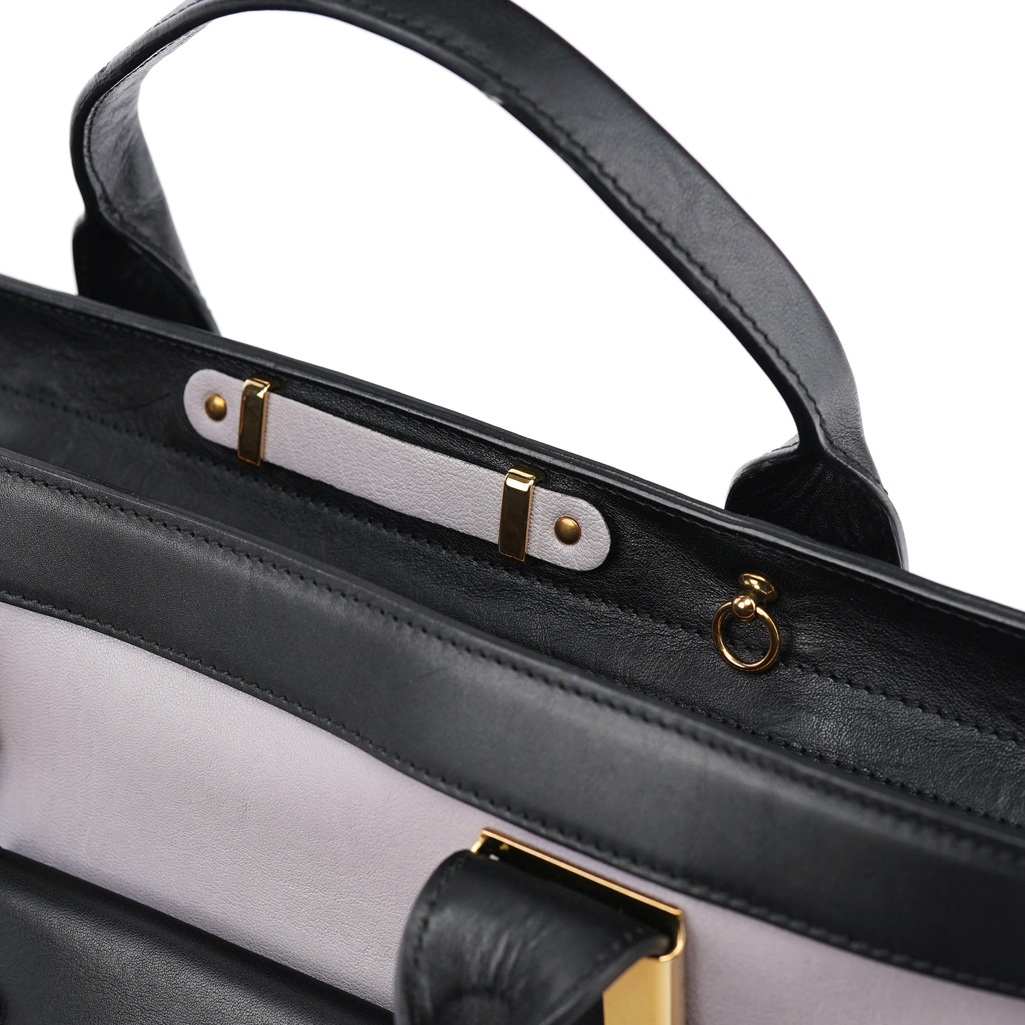 Grey Black Calfskin Leather Tote Bag