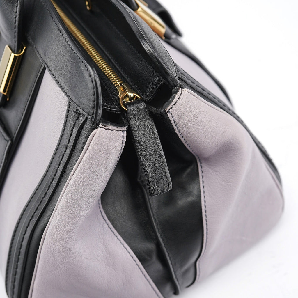 Grey Black Calfskin Leather Tote Bag