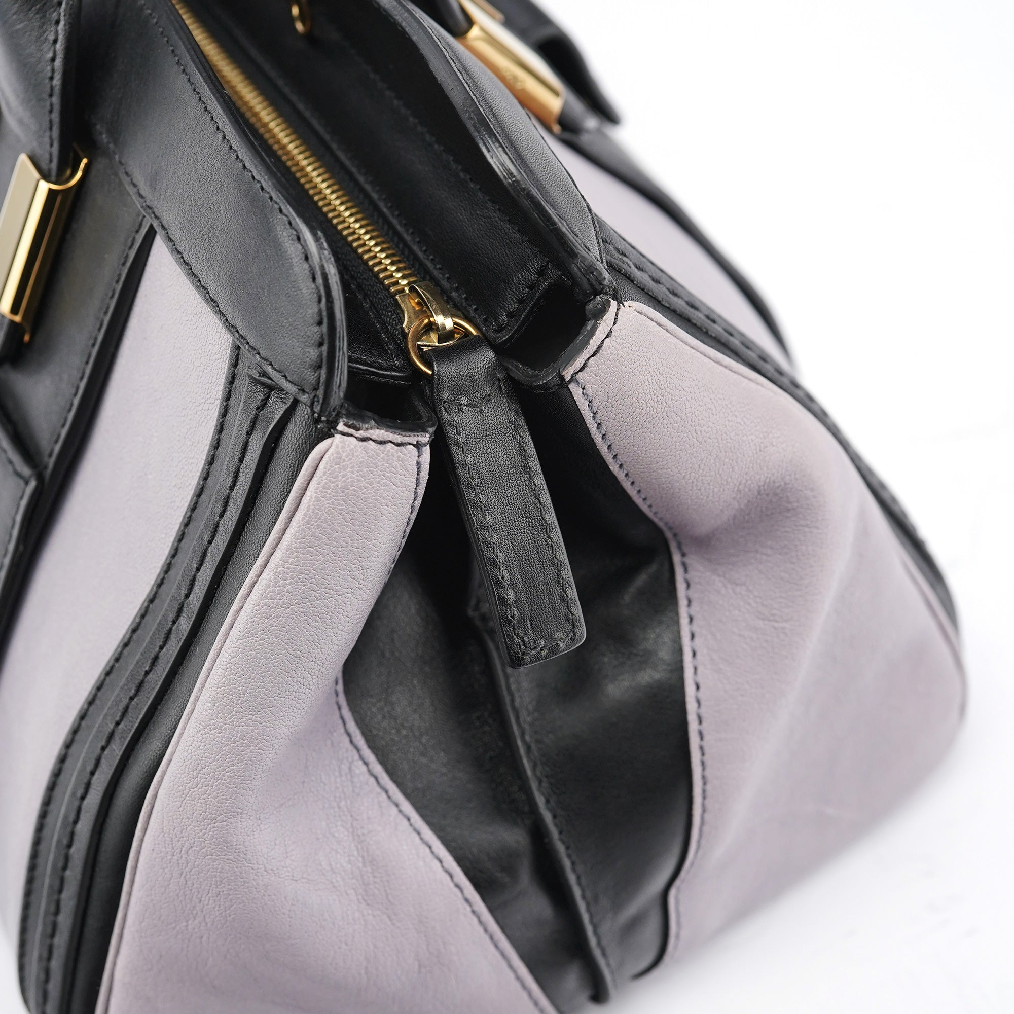 Grey Black Calfskin Leather Tote Bag