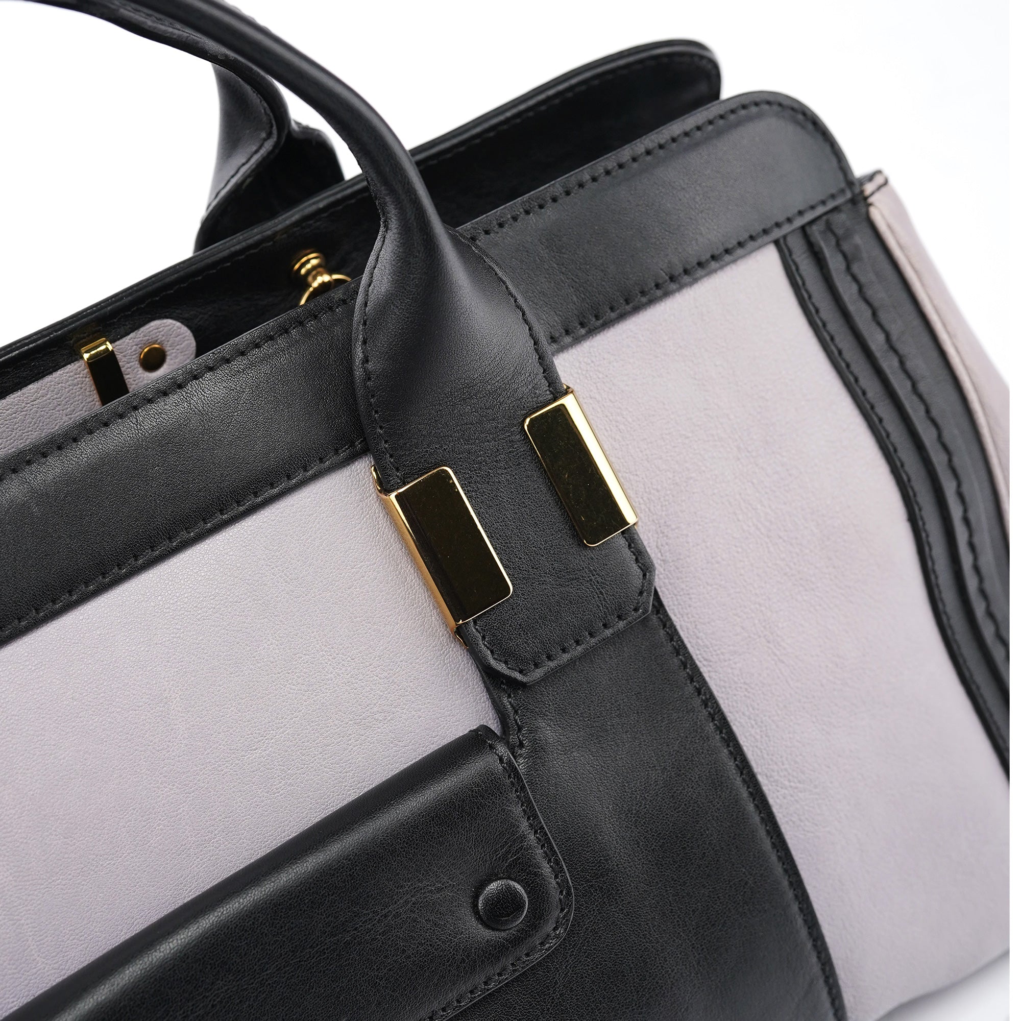 Grey Black Calfskin Leather Tote Bag