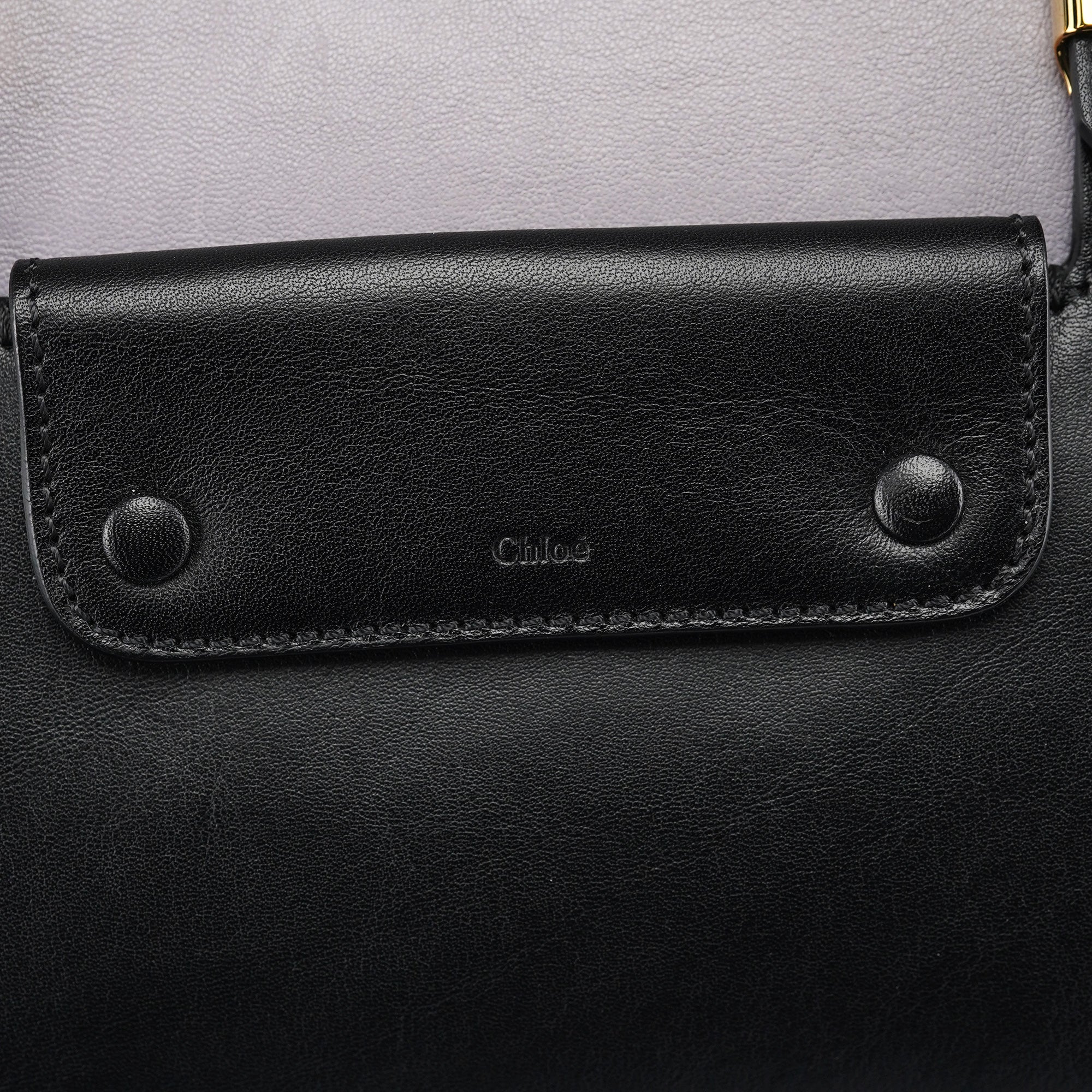 Grey Black Calfskin Leather Tote Bag