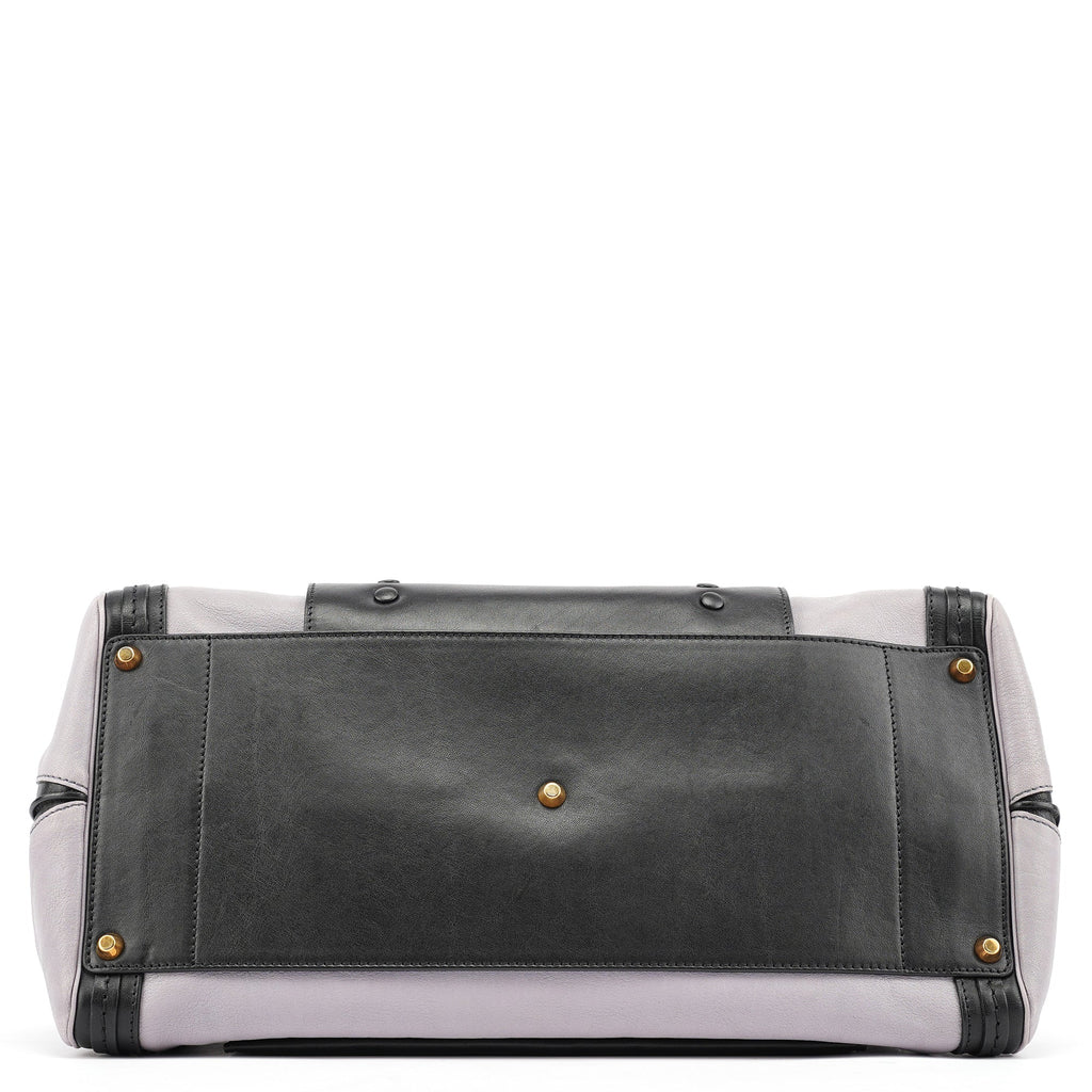 Grey Black Calfskin Leather Tote Bag
