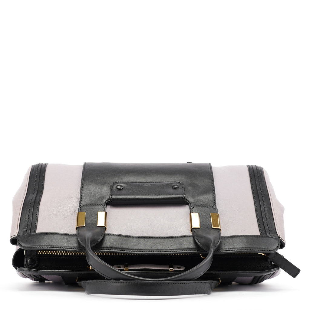 Grey Black Calfskin Leather Tote Bag