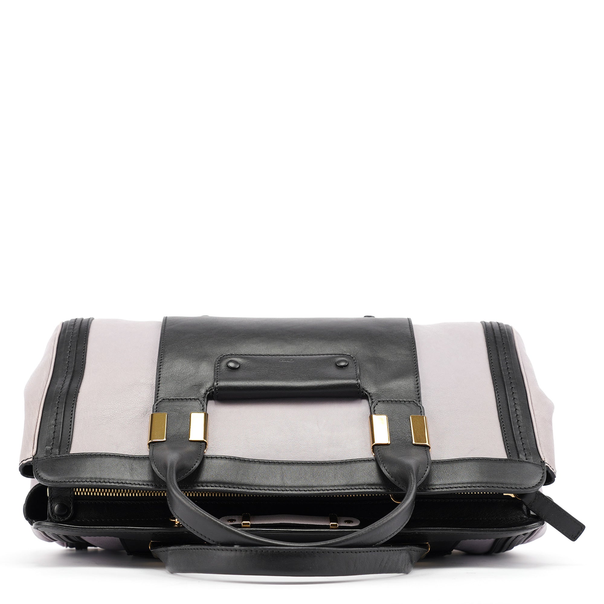 Grey Black Calfskin Leather Tote Bag