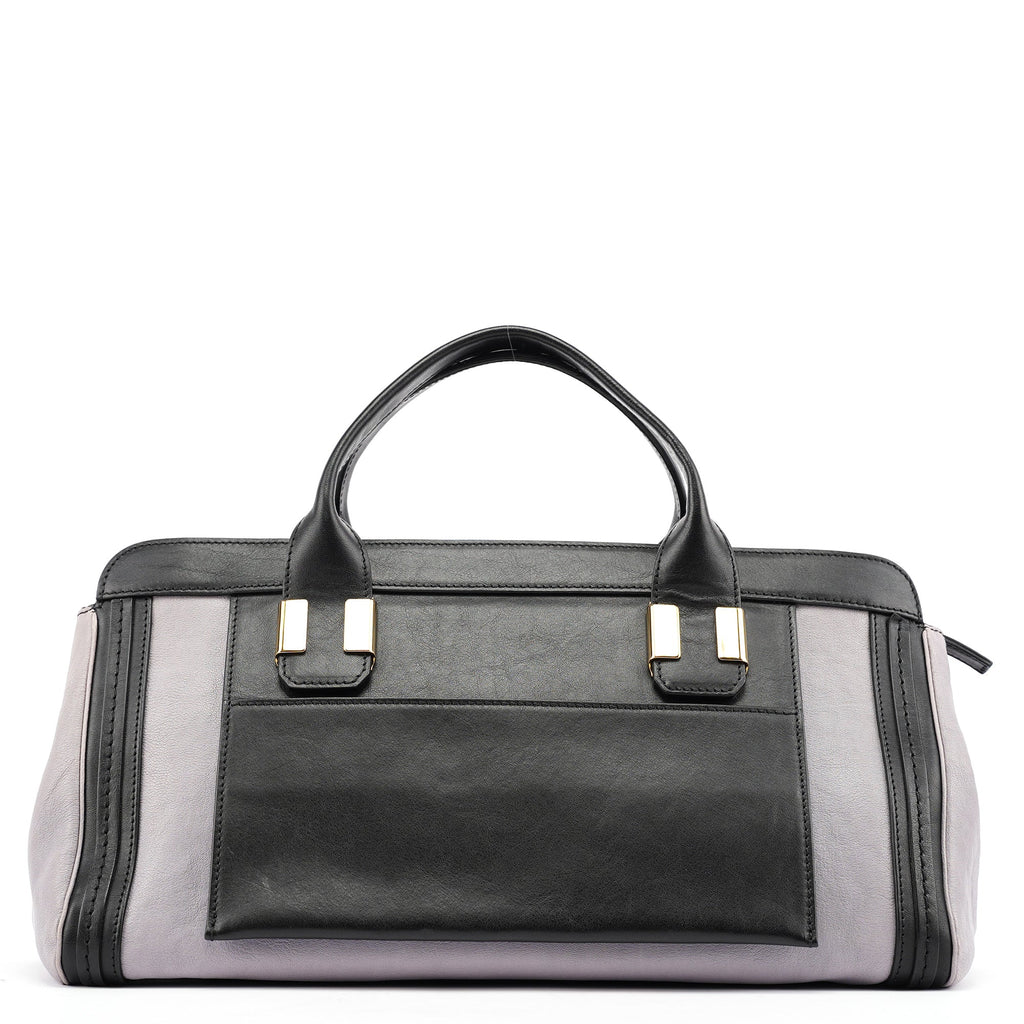 Grey Black Calfskin Leather Tote Bag