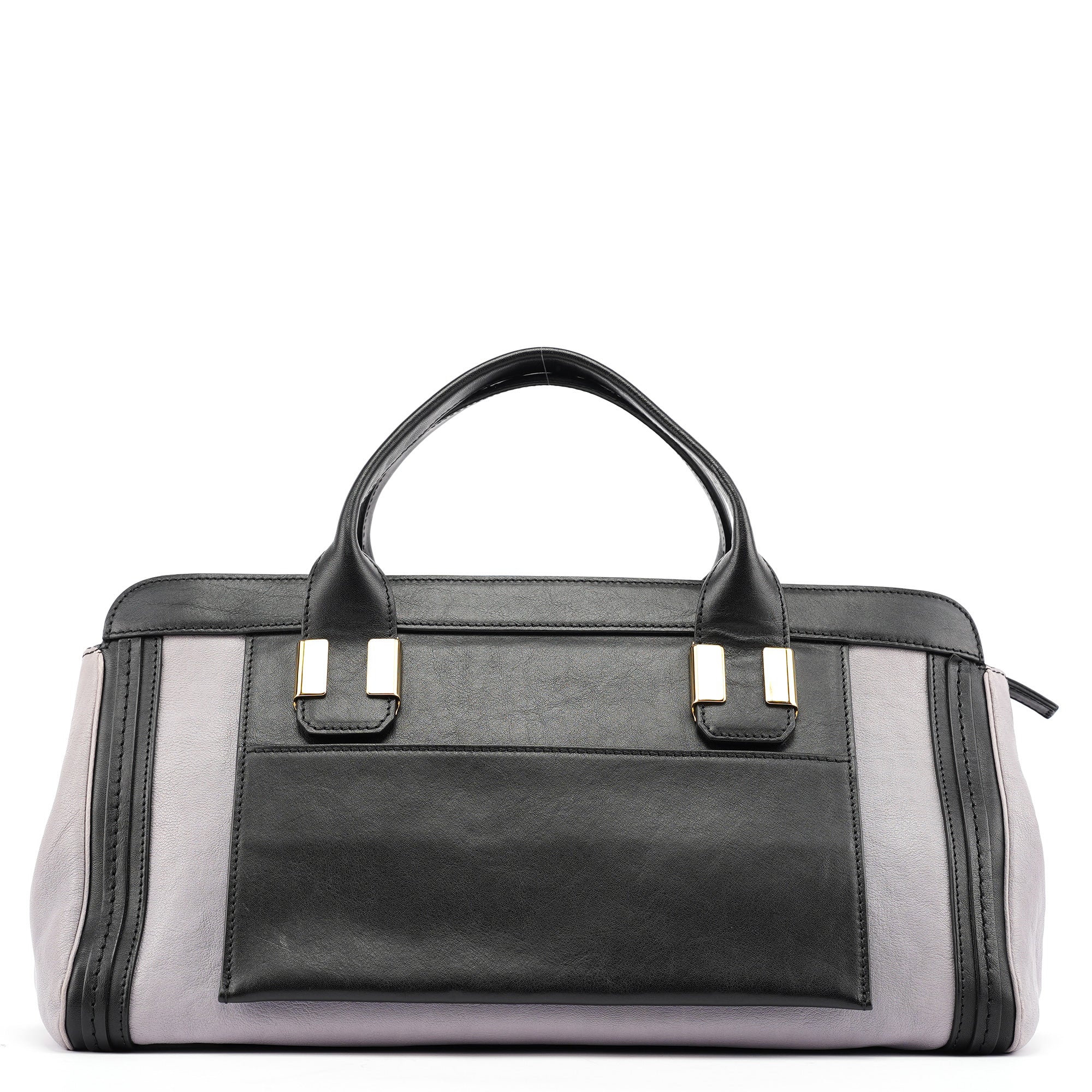 Grey Black Calfskin Leather Tote Bag