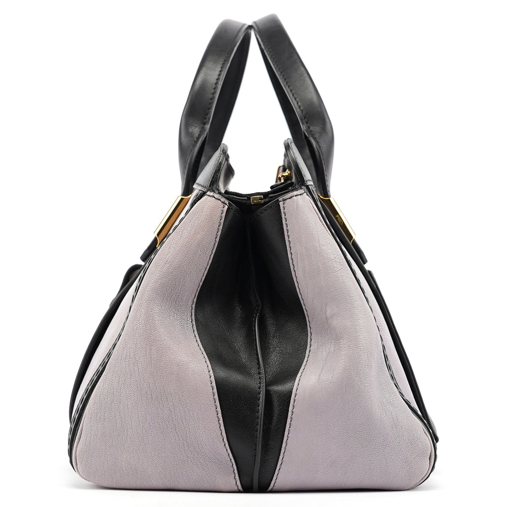 Grey Black Calfskin Leather Tote Bag