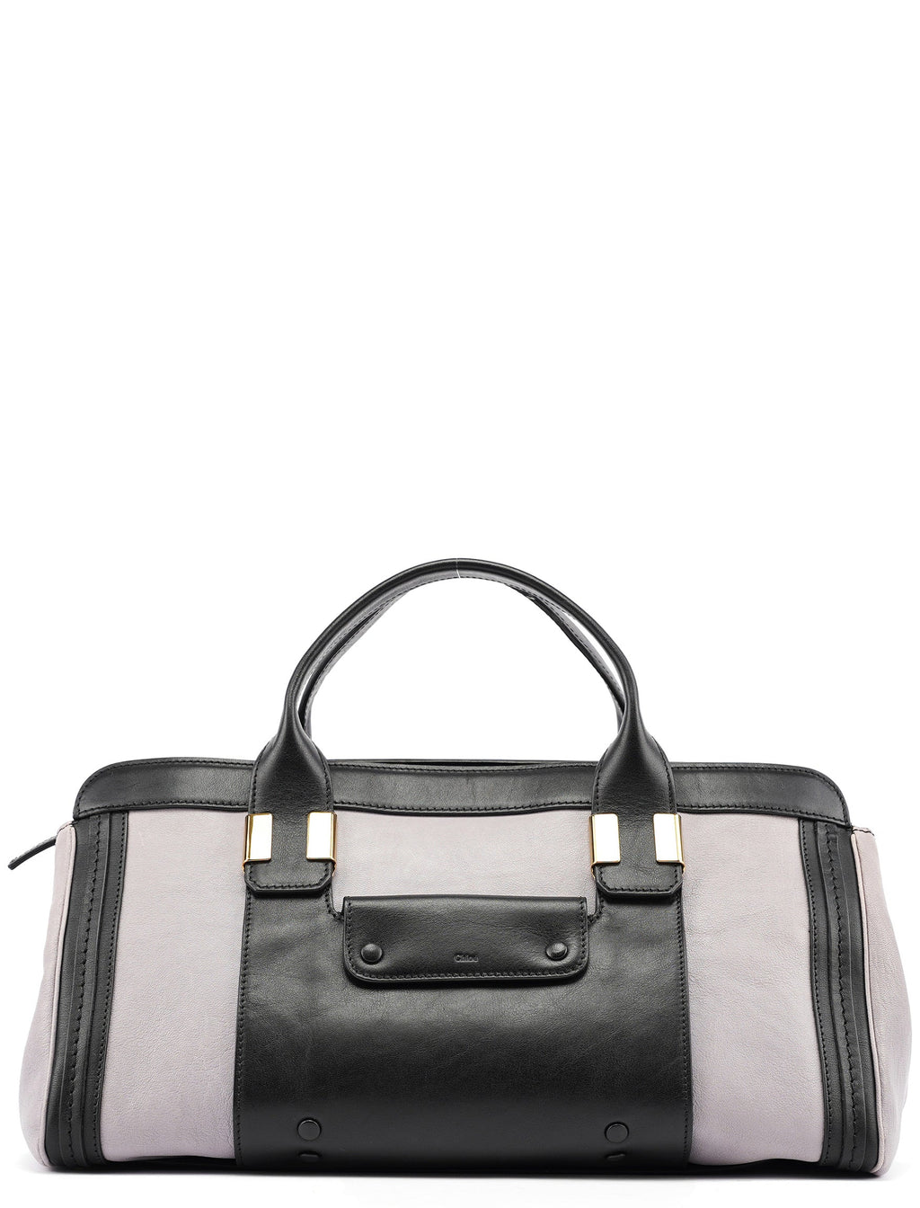 Grey Black Calfskin Leather Tote Bag