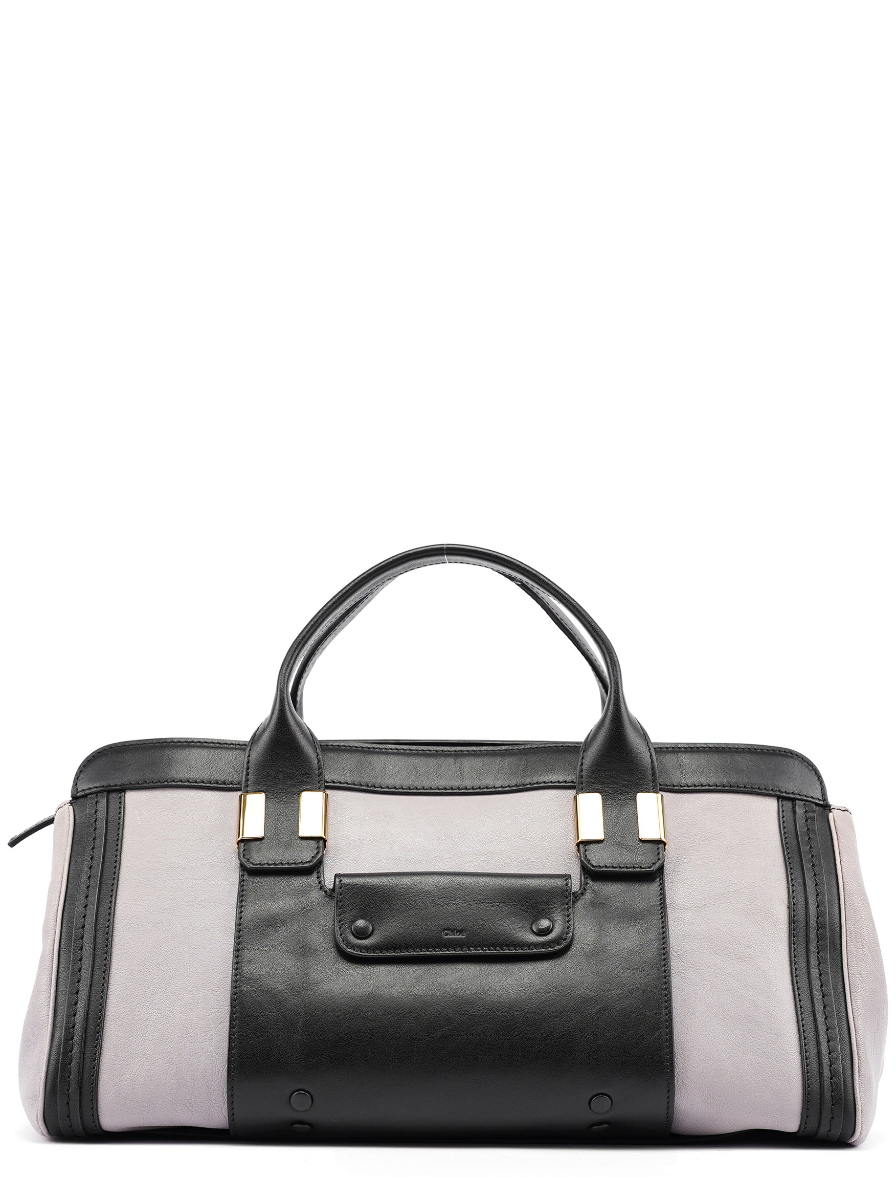 Grey Black Calfskin Leather Tote Bag