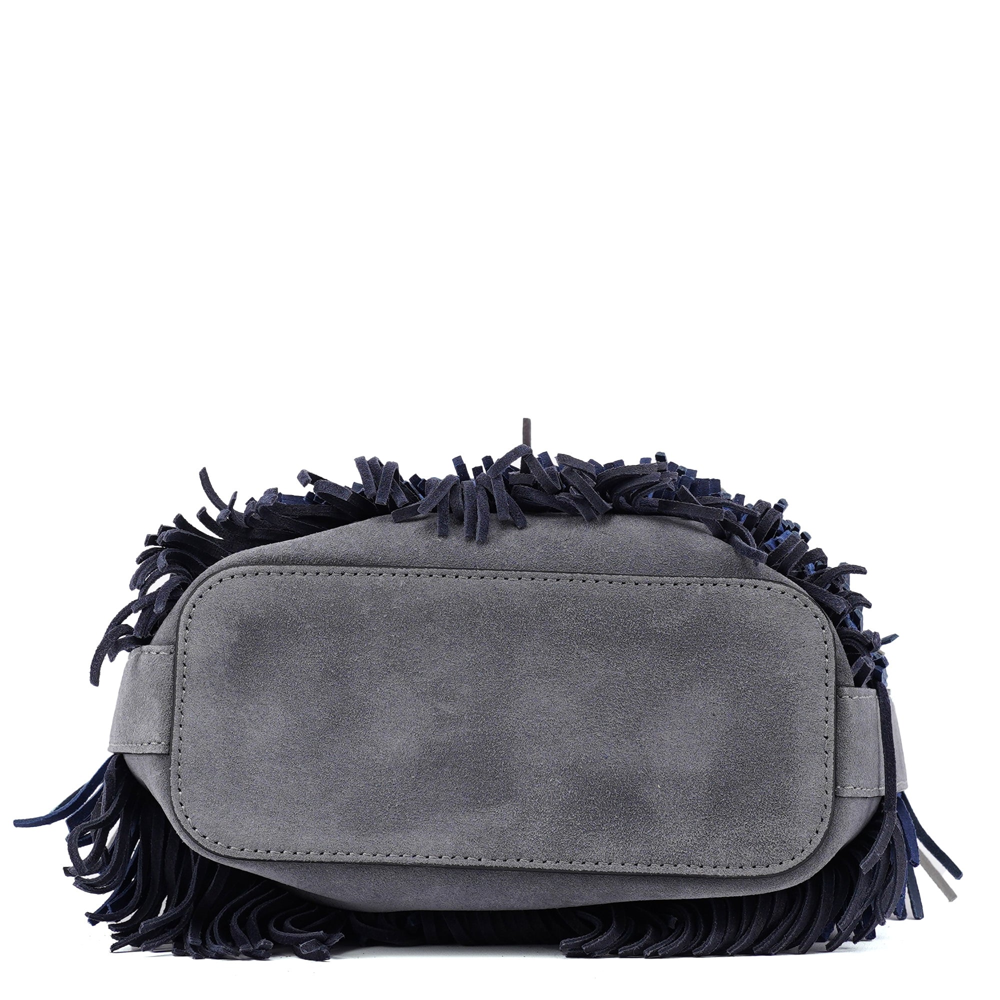 Grey Blue Suede Fringe 2-Way Bag