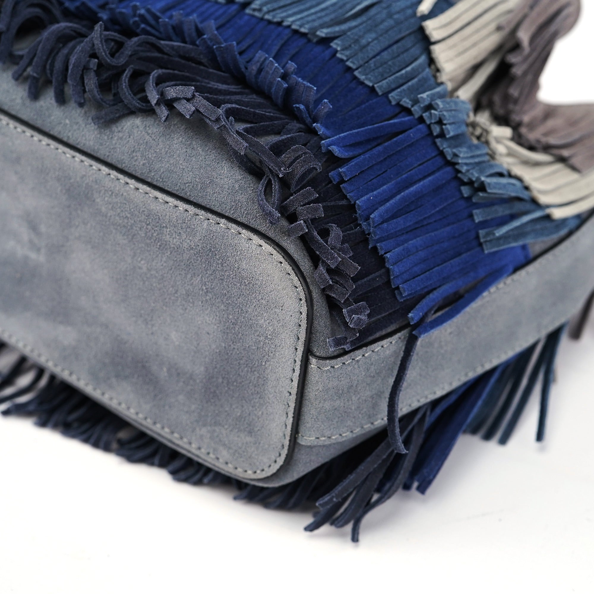 Grey Blue Suede Fringe 2-Way Bag