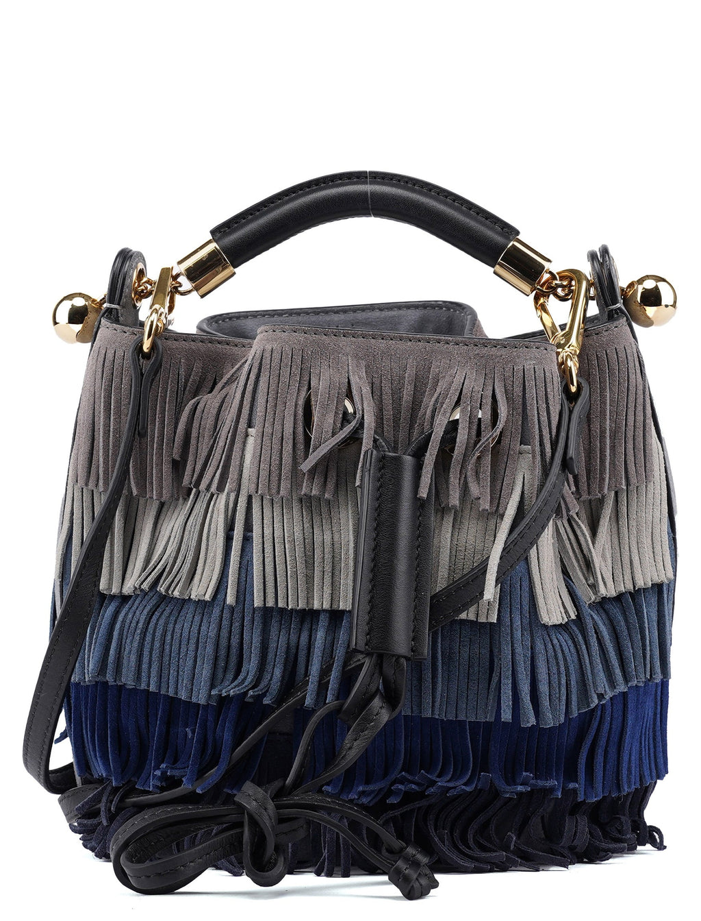 Grey Blue Suede Fringe 2-Way Bag