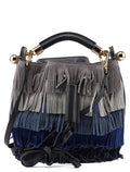 Grey Blue Suede Fringe 2-Way Bag