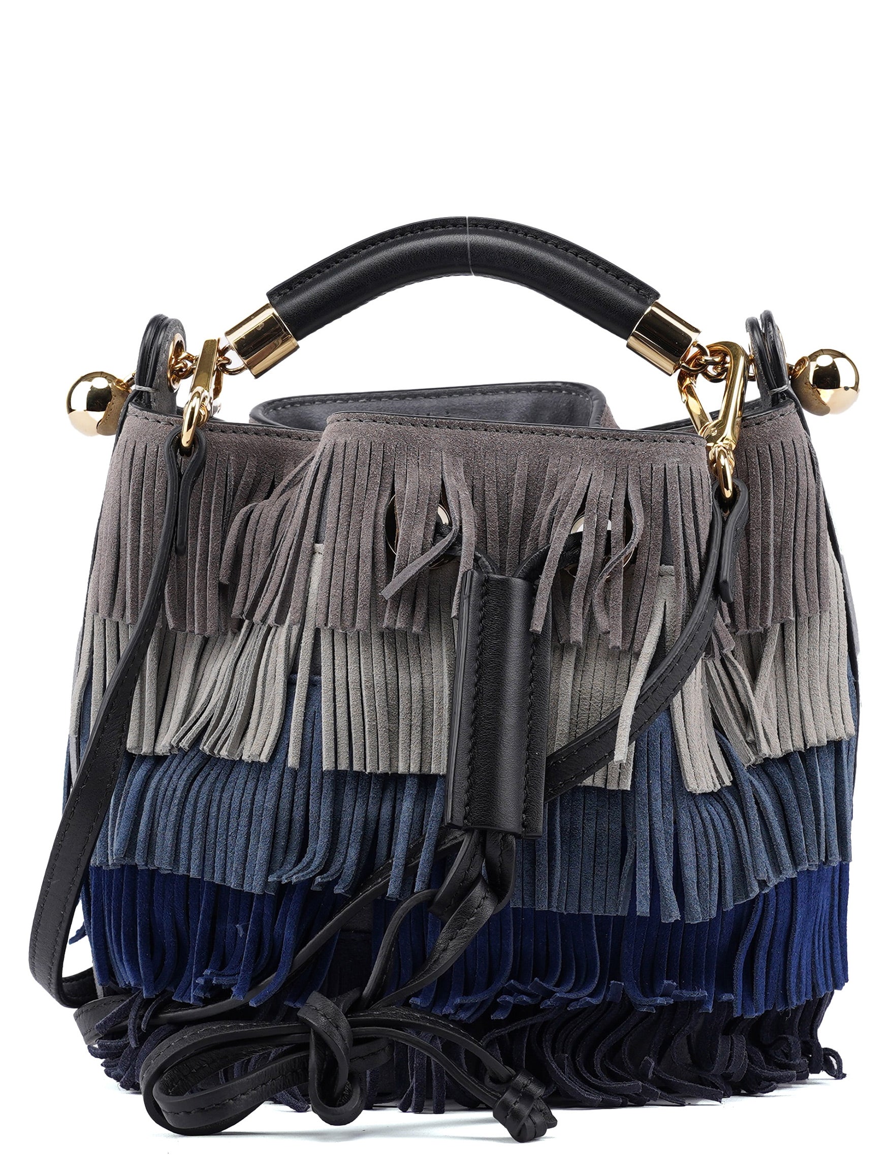 Grey Blue Suede Fringe 2-Way Bag