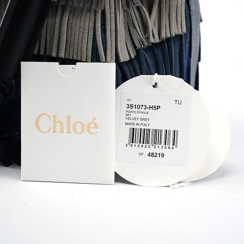 Grey Blue Suede Fringe 2-Way Bag
