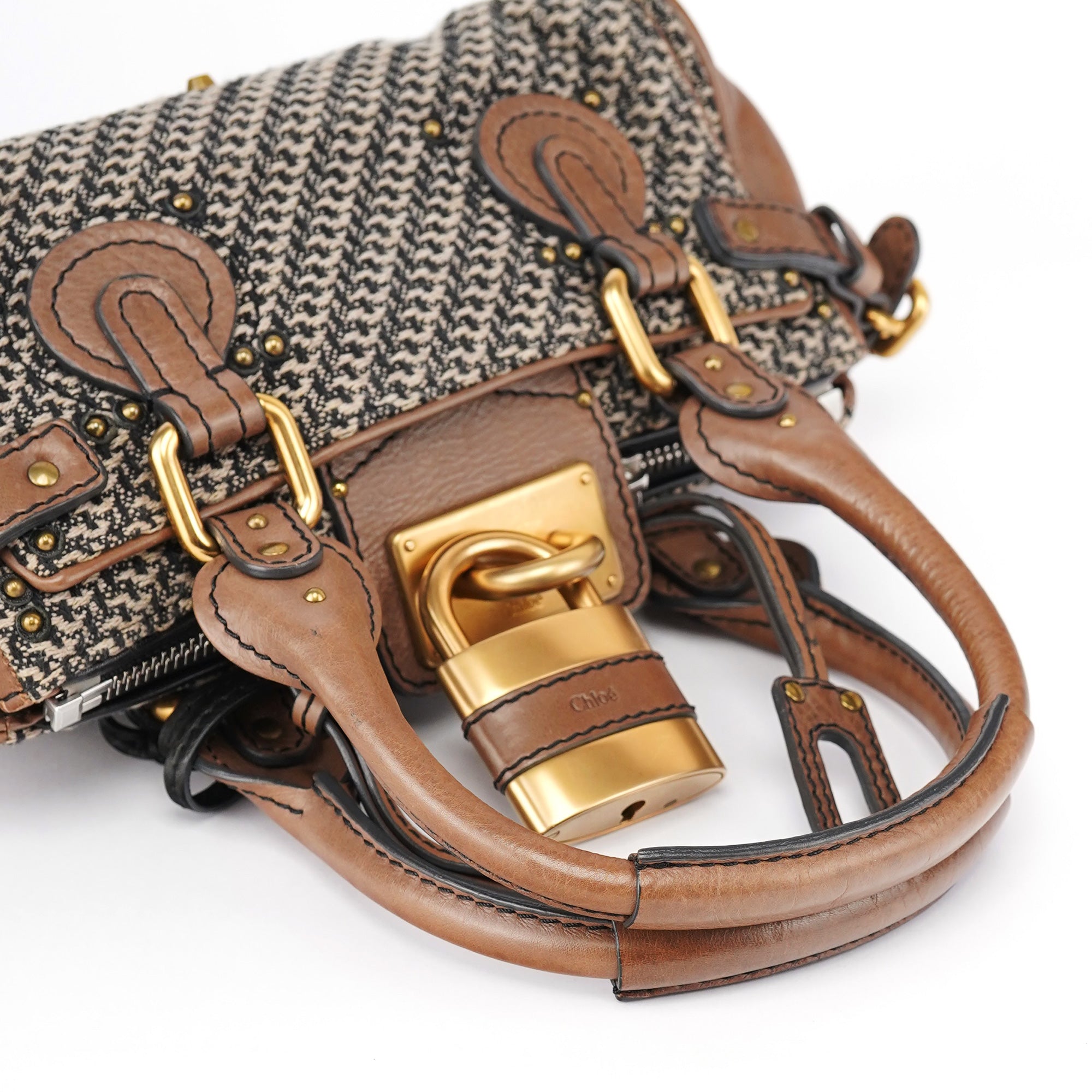 Grey Brown Tweed Paddington Shoulder Bag