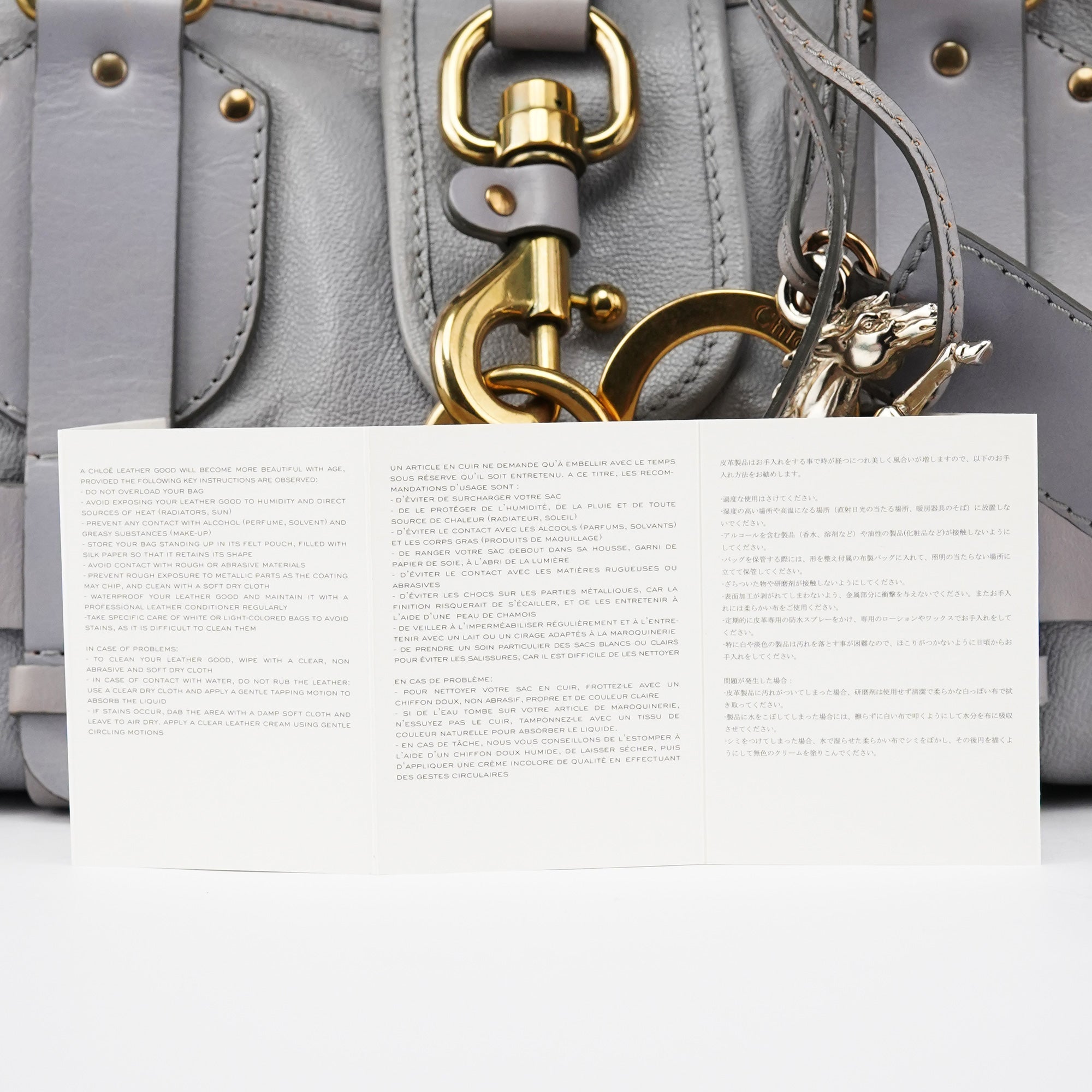 Grey Leather Kerala Tote Bag
