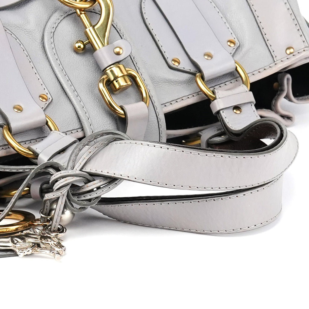Grey Leather Kerala Tote Bag