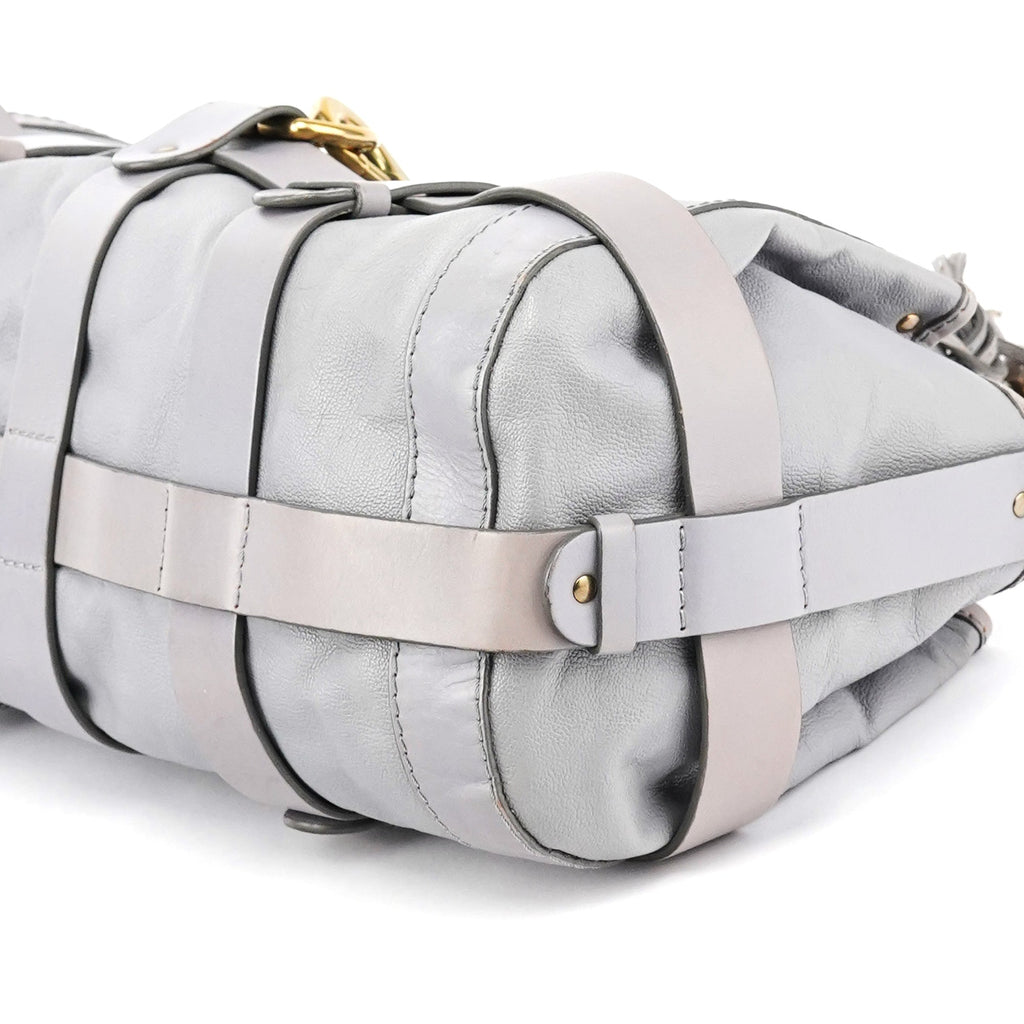 Grey Leather Kerala Tote Bag