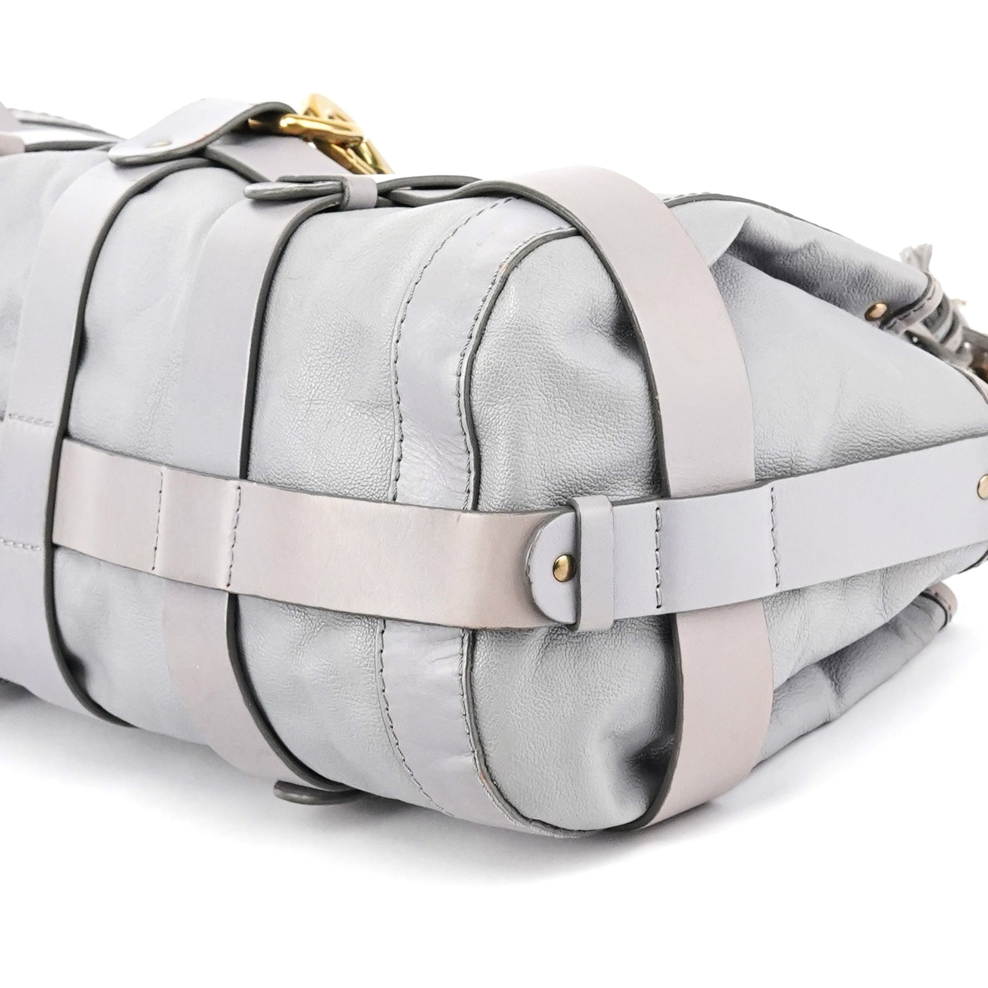 Grey Leather Kerala Tote Bag