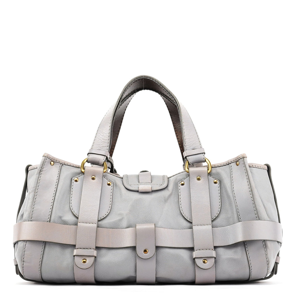 Grey Leather Kerala Tote Bag