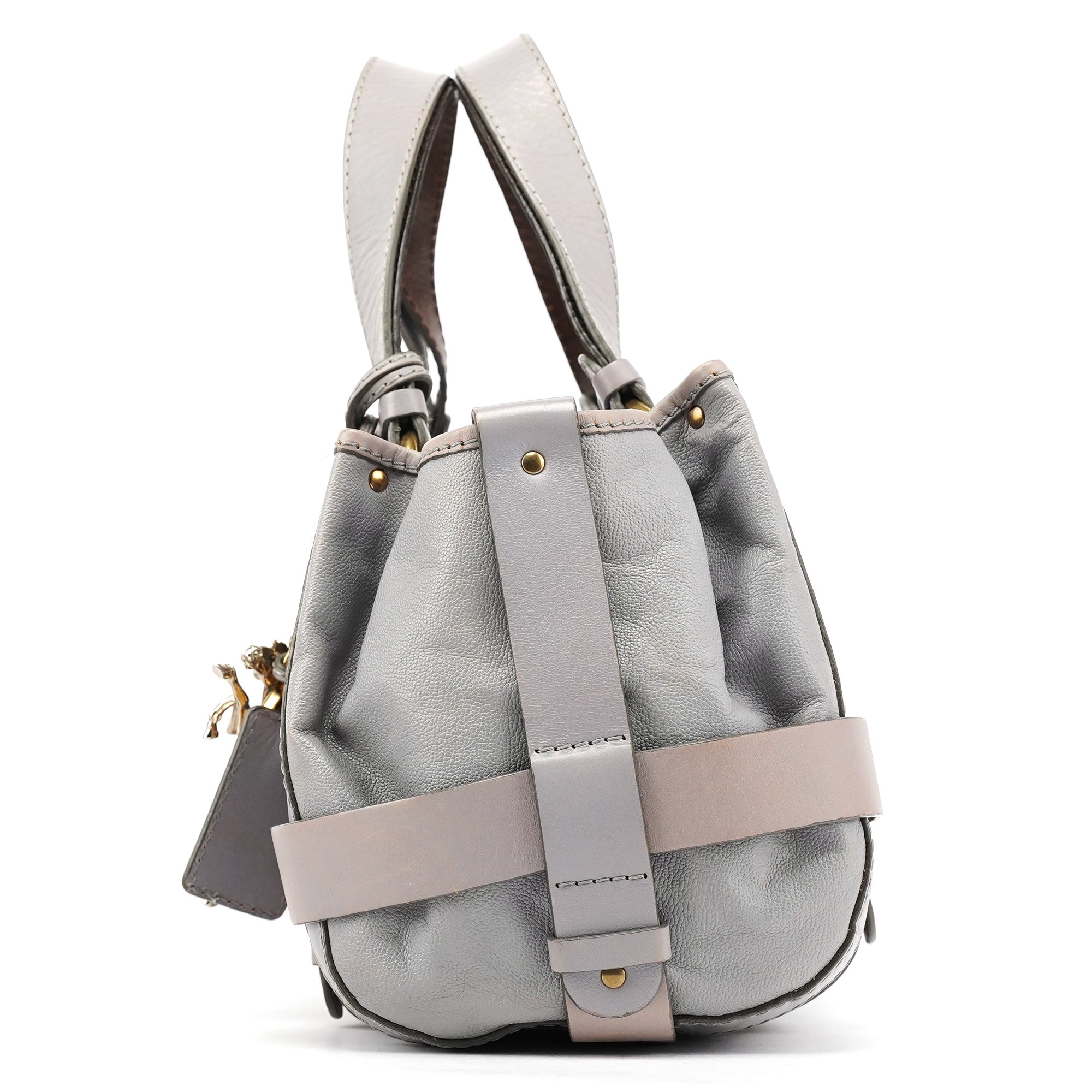 Grey Leather Kerala Tote Bag
