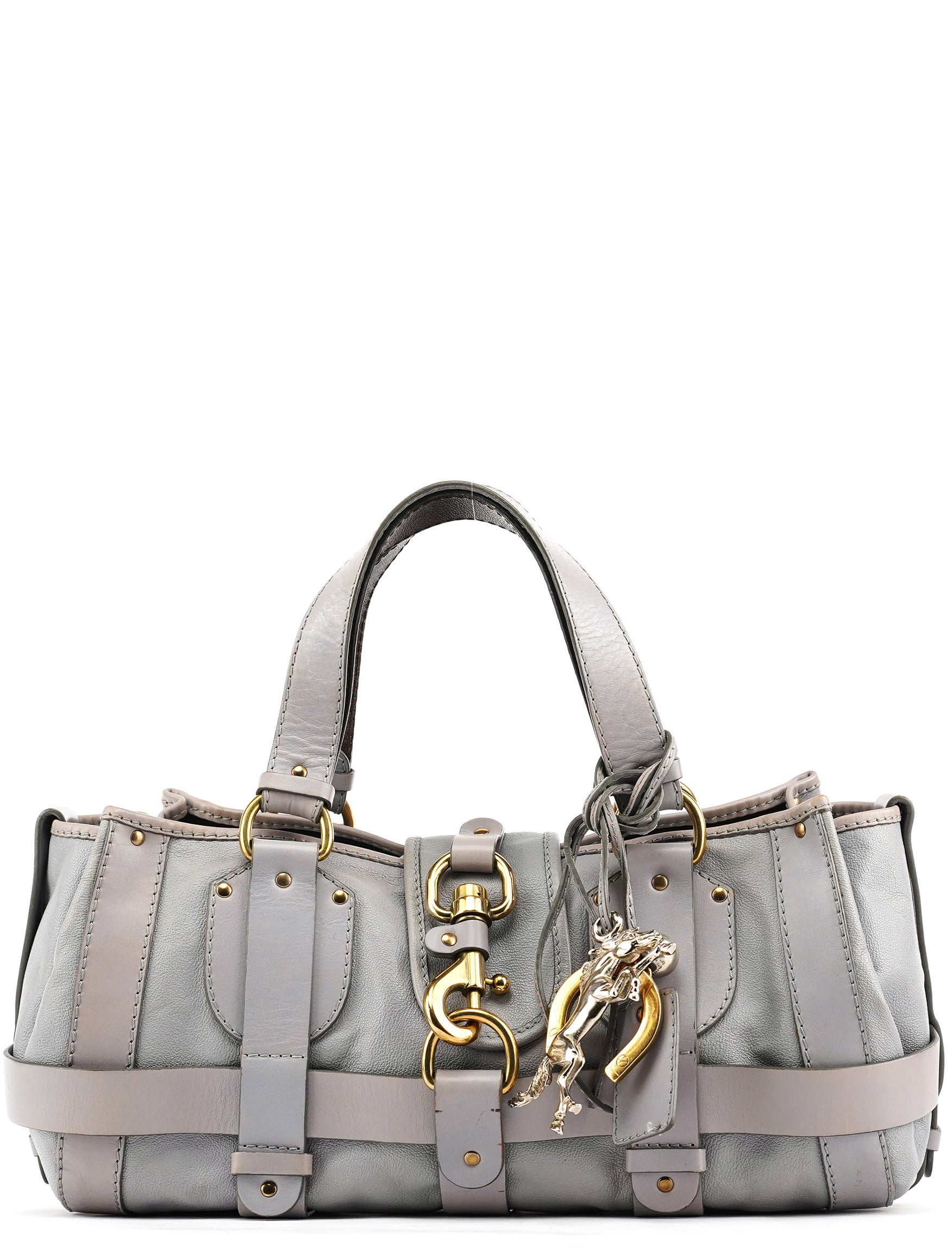 Grey Leather Kerala Tote Bag