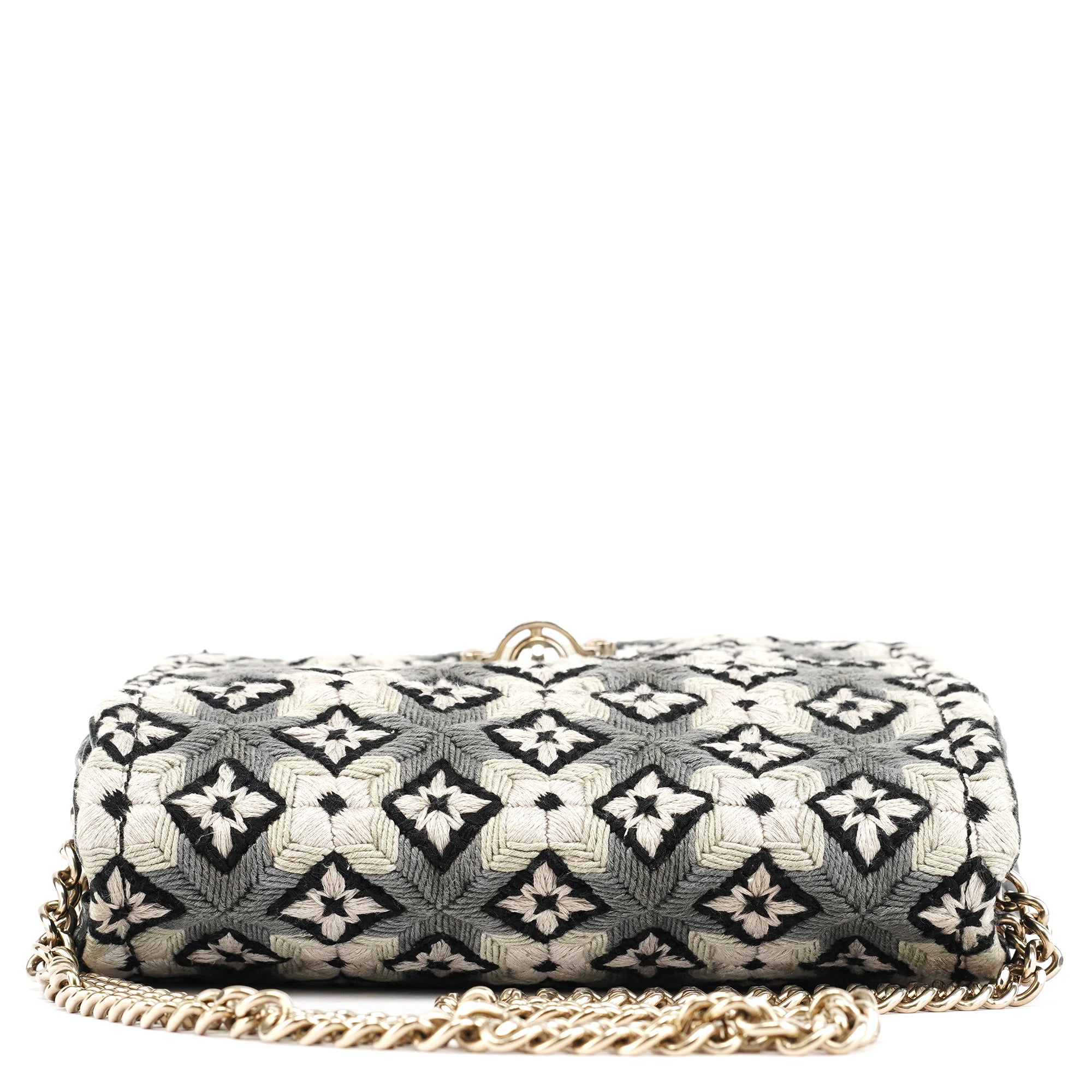 Grey Wool Knit Chain Shoulder Bag