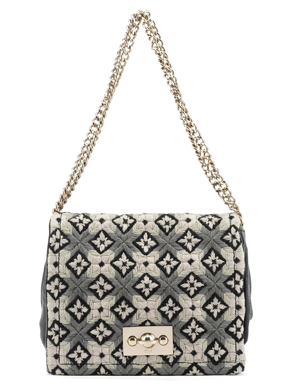 Grey Wool Knit Chain Shoulder Bag