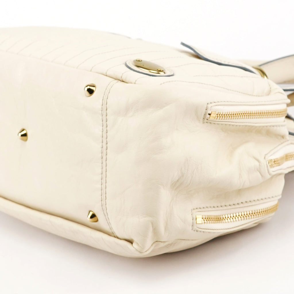 Ivory Leather Bay Tote Bag