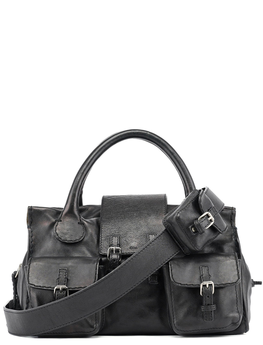 Large Black Leather Edith Tote Bag