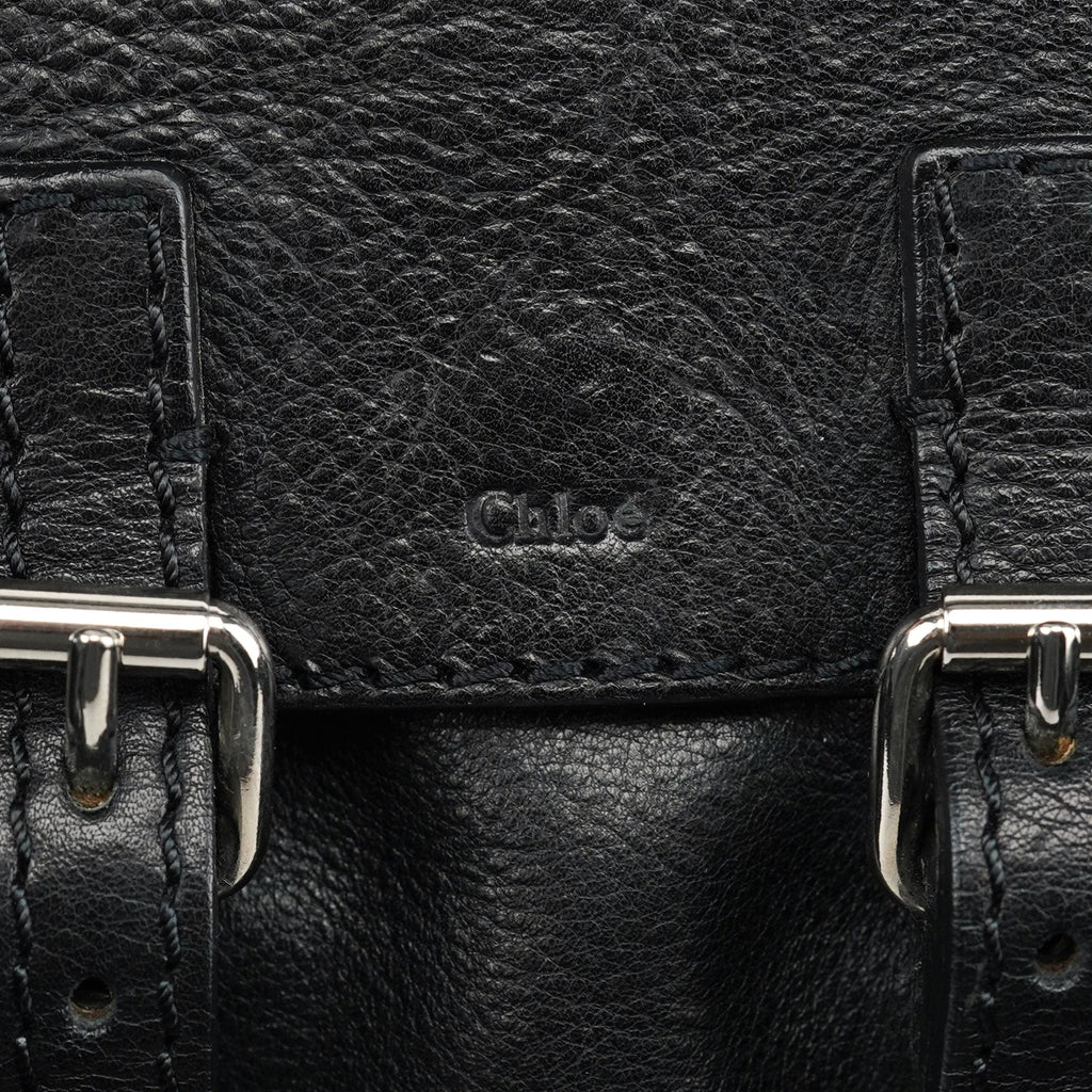 Large Black Leather Edith Tote Bag