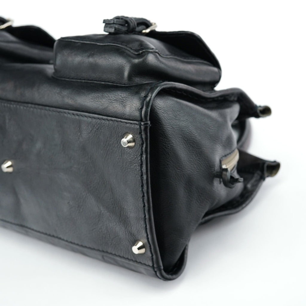 Large Black Leather Edith Tote Bag