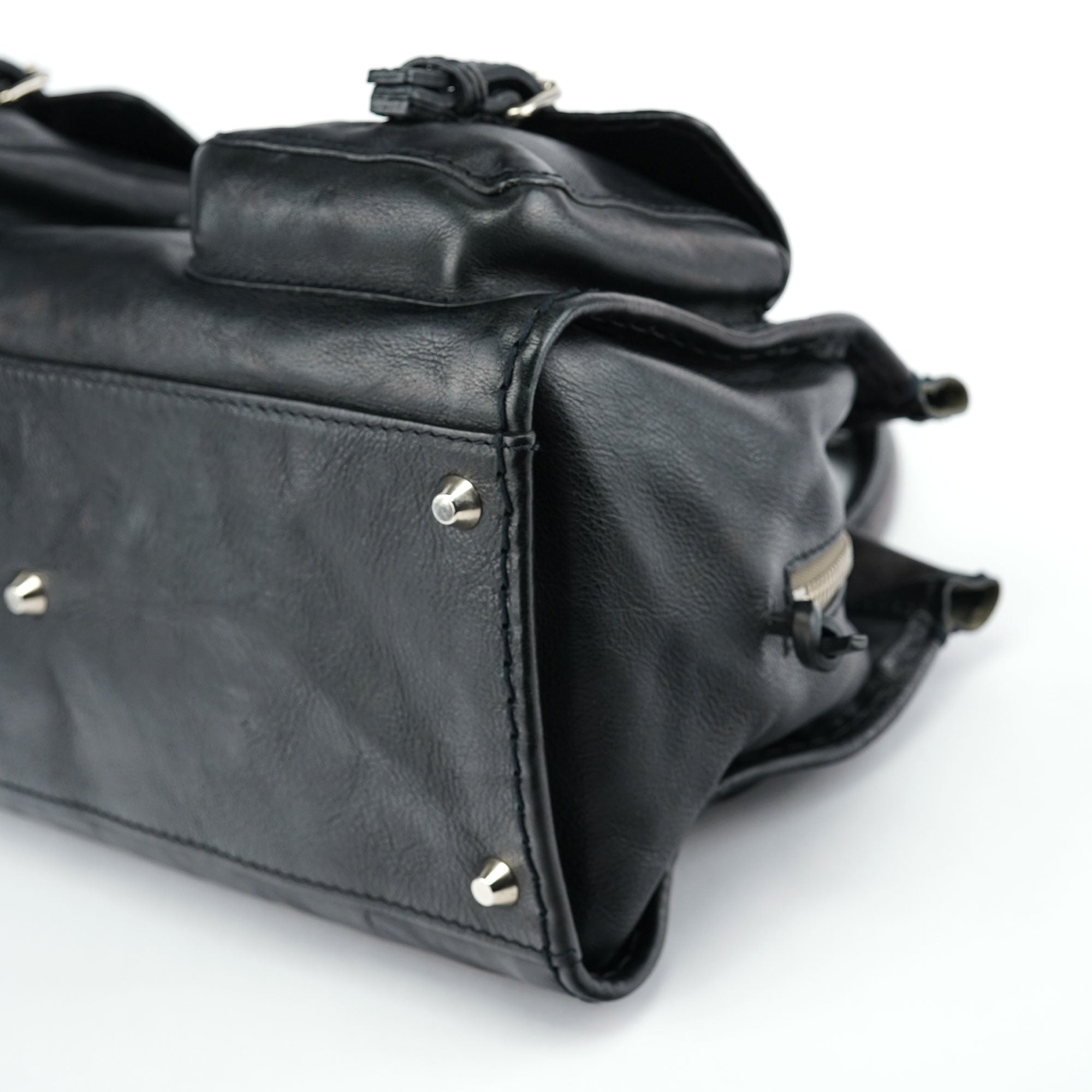 Large Black Leather Edith Tote Bag