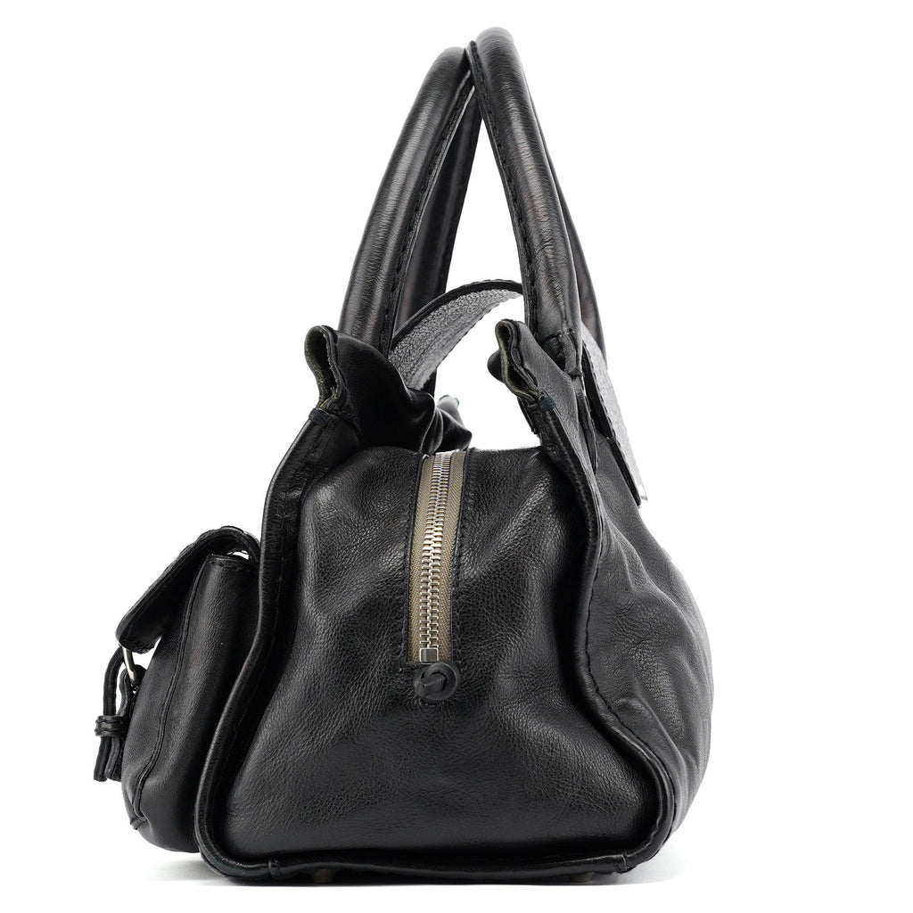 Large Black Leather Edith Tote Bag