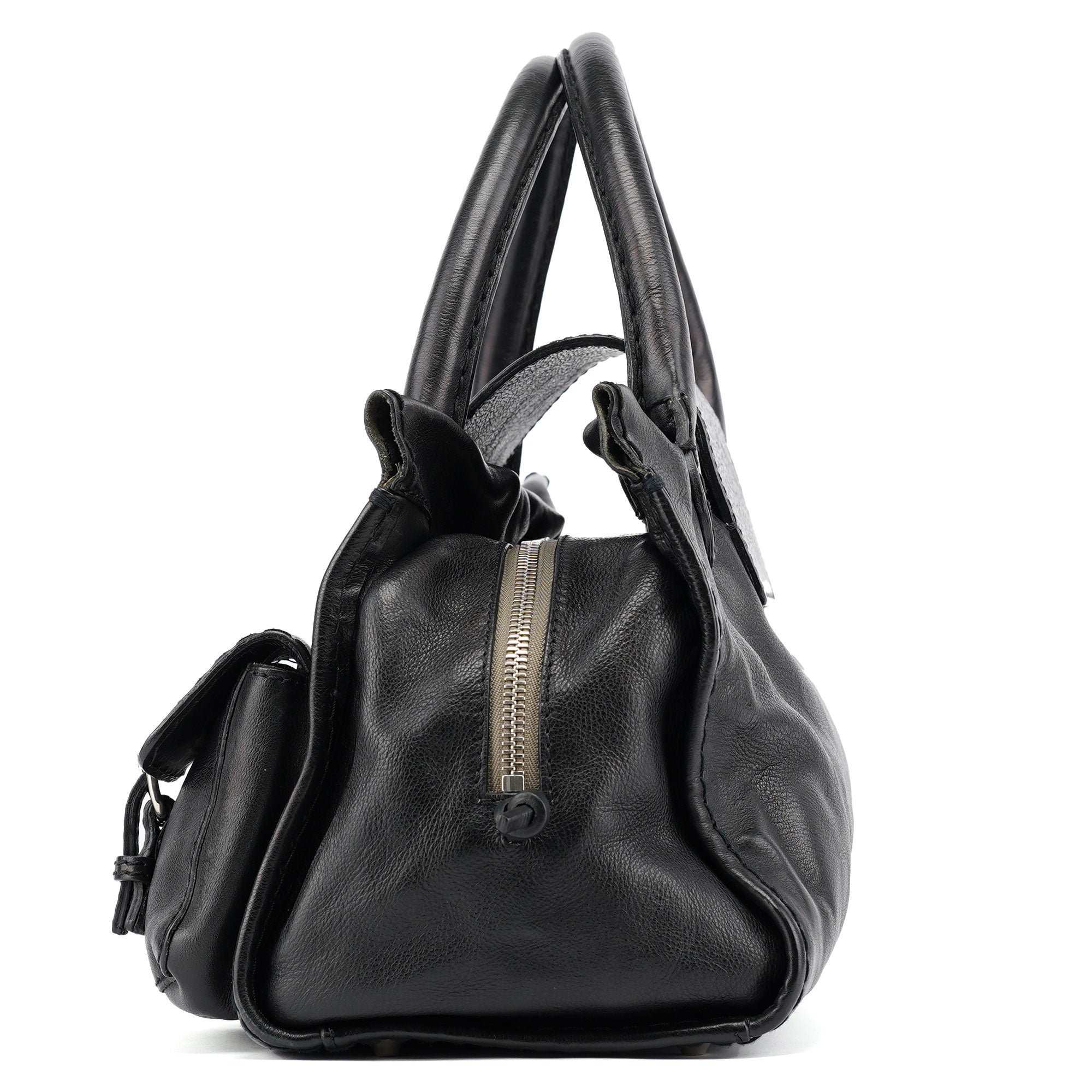 Large Black Leather Edith Tote Bag